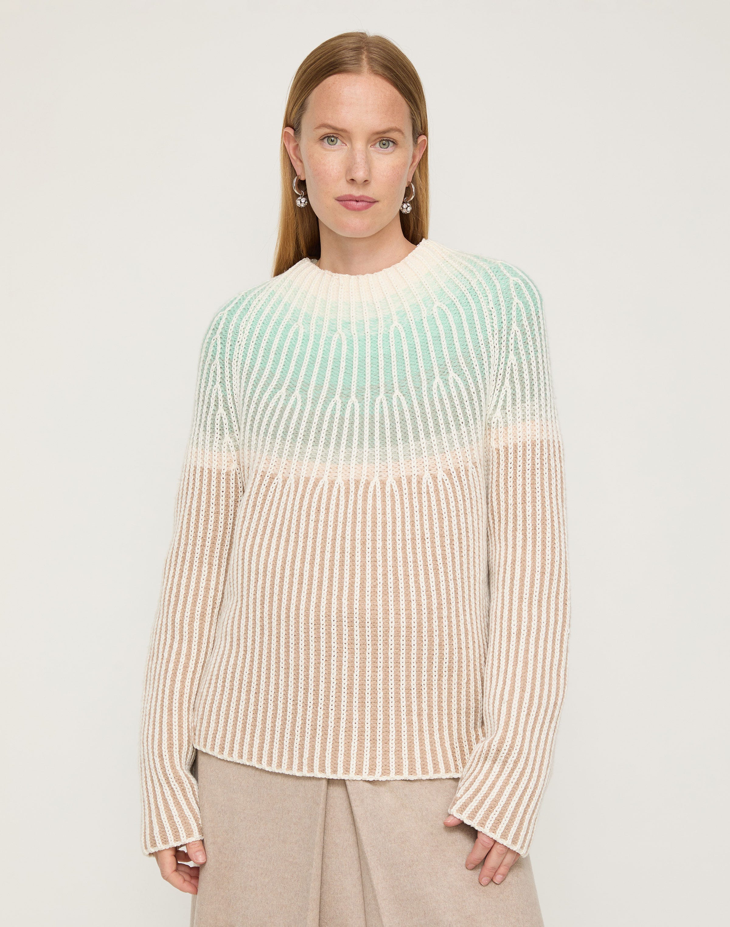 Wool-Cashmere & Cotton Ribbed Fair Isle Sweater
