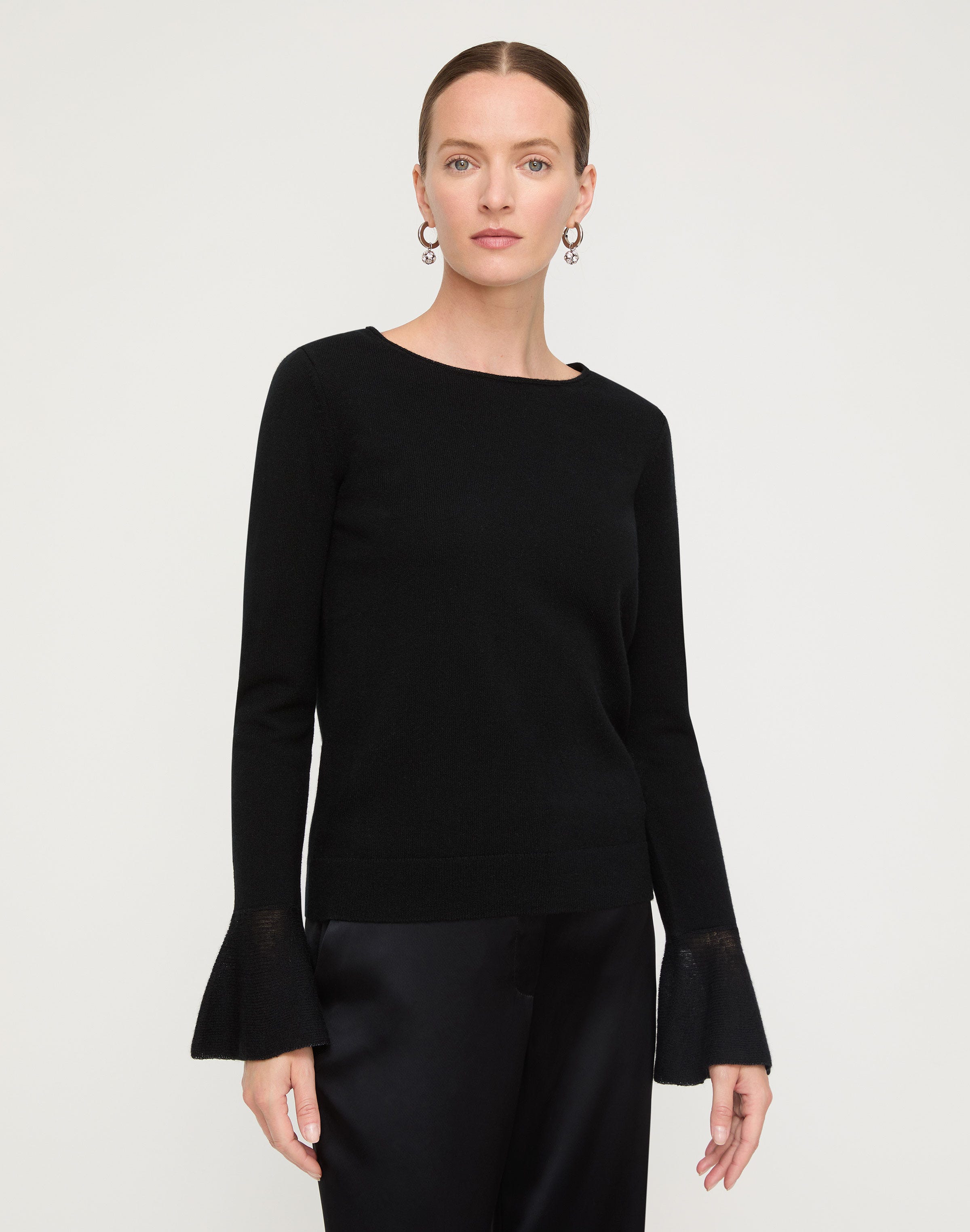 Petite Cashmere Metallic Ruffle Cuff Sweater