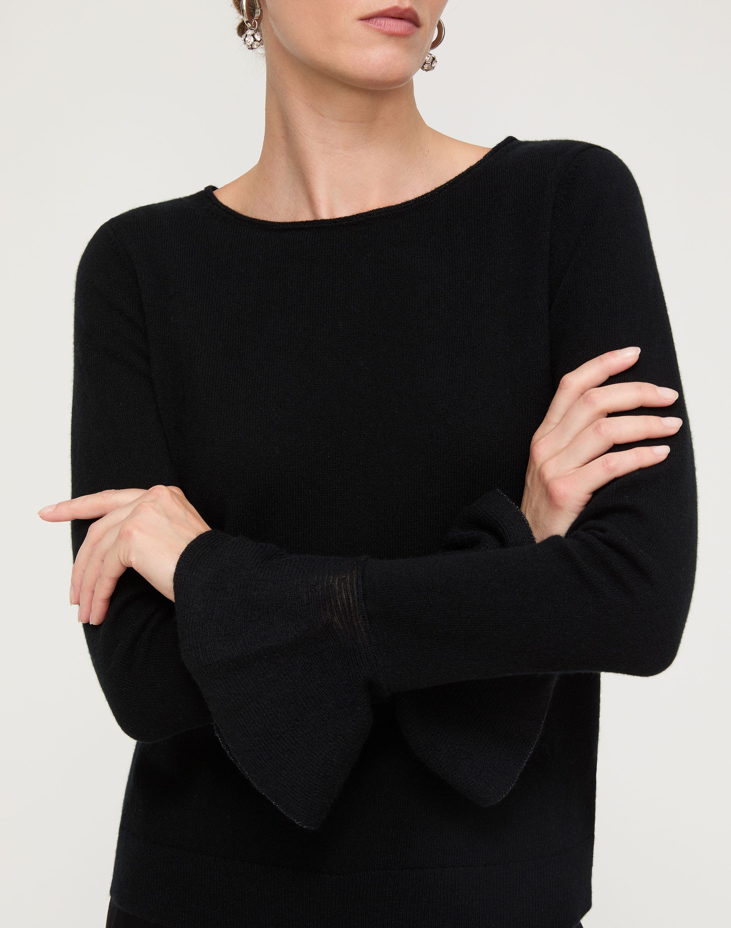 Petite Cashmere Metallic Ruffle Cuff Sweater