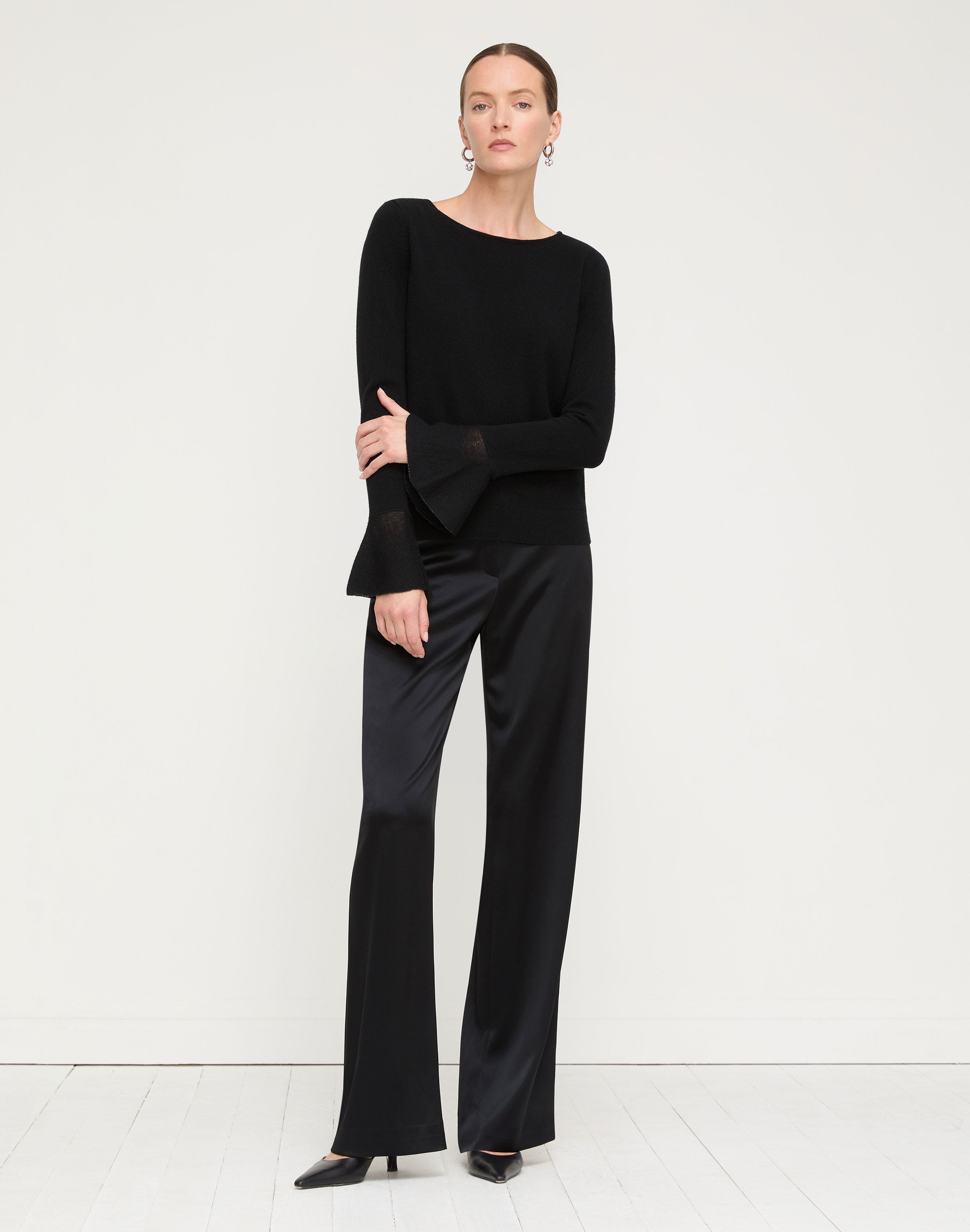 Petite Cashmere Metallic Ruffle Cuff Sweater