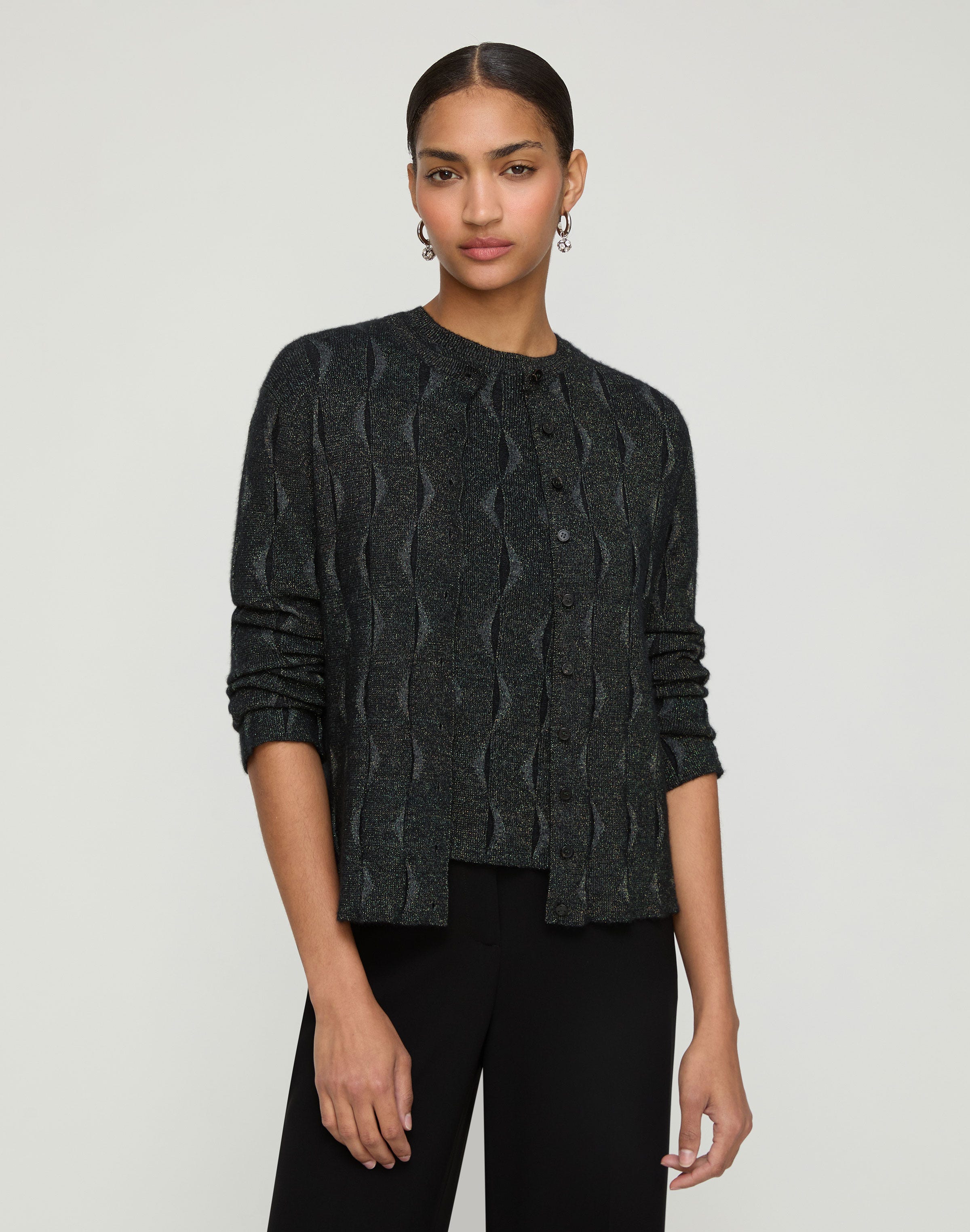 Petite Iridescent Fine Gauge Cashmere Button Front Cardigan