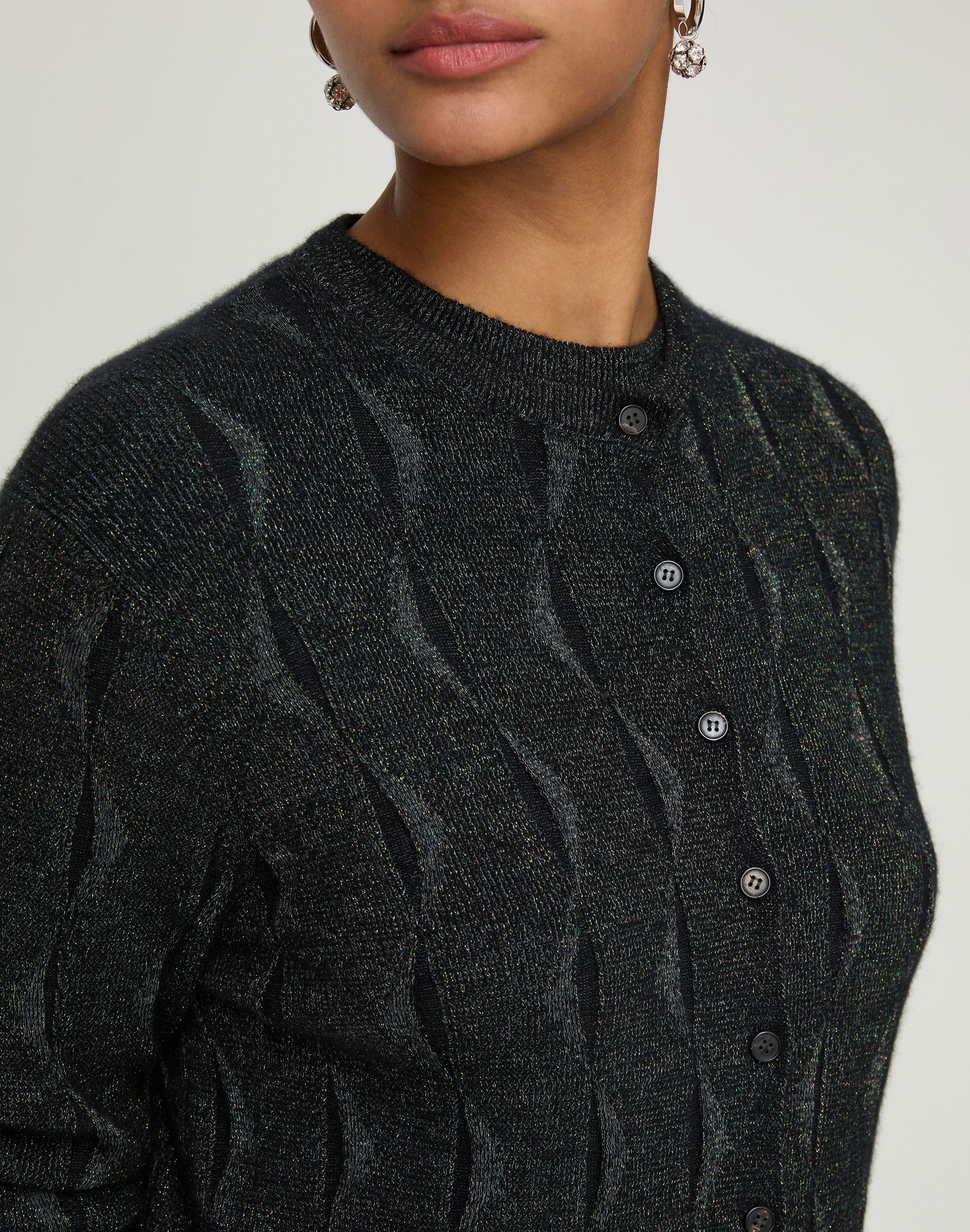 Petite Iridescent Fine Gauge Cashmere Button Front Cardigan