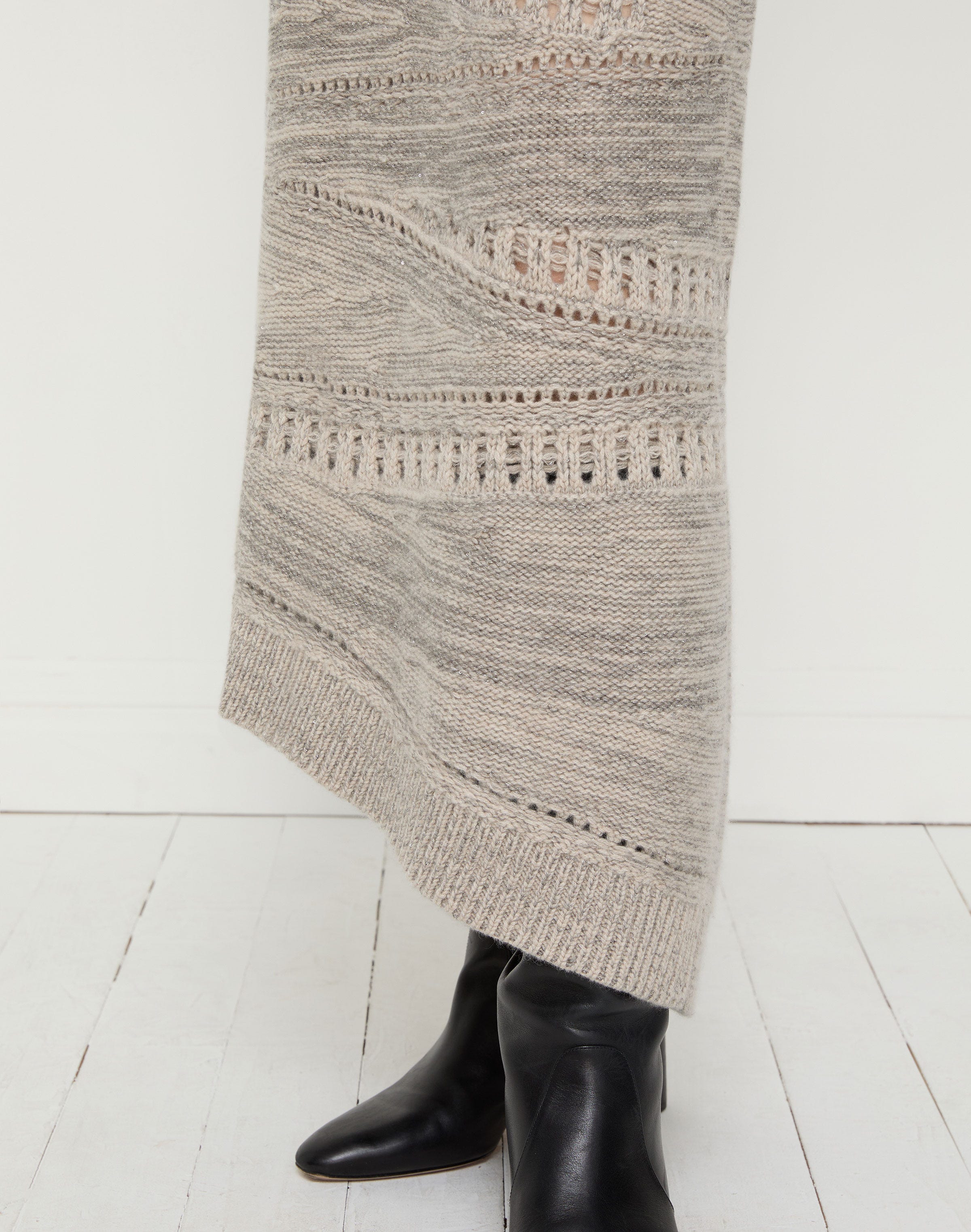 Cashmere-Sequin Silk Pointelle Asymmetric Skirt