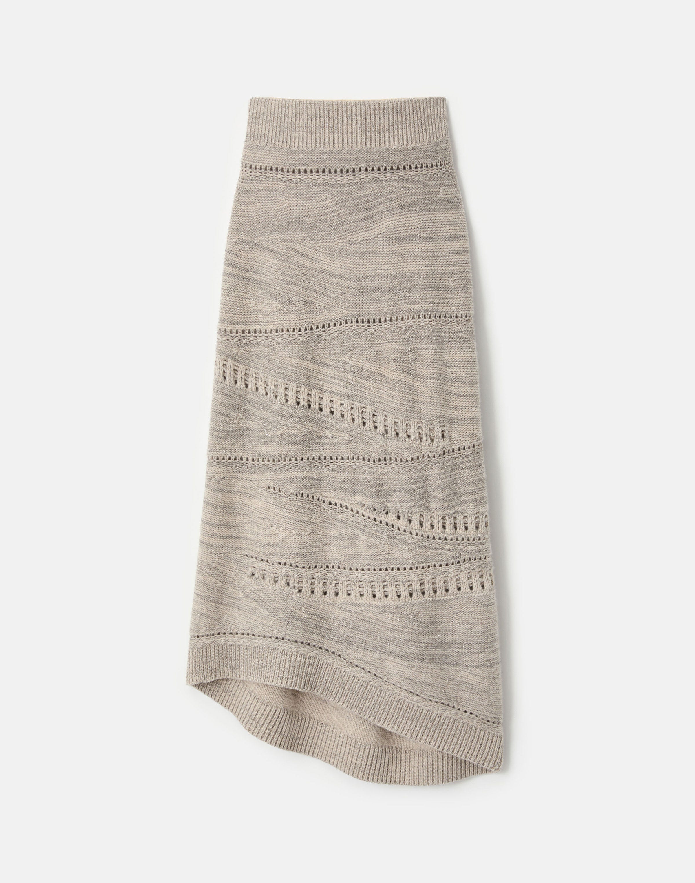 Cashmere-Sequin Silk Pointelle Asymmetric Skirt