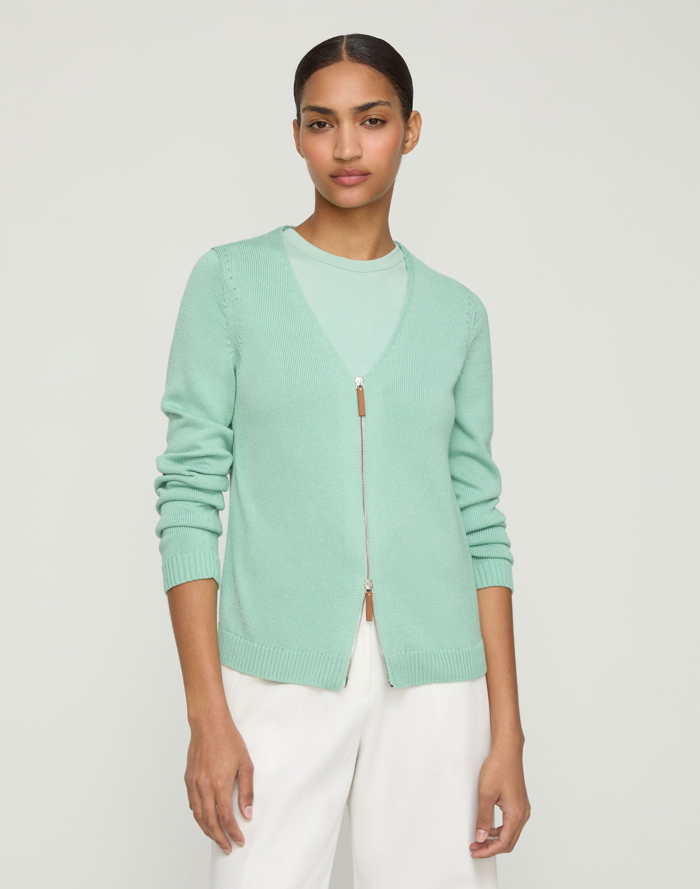 Cotton-Silk V-Neck Bomber Cardigan