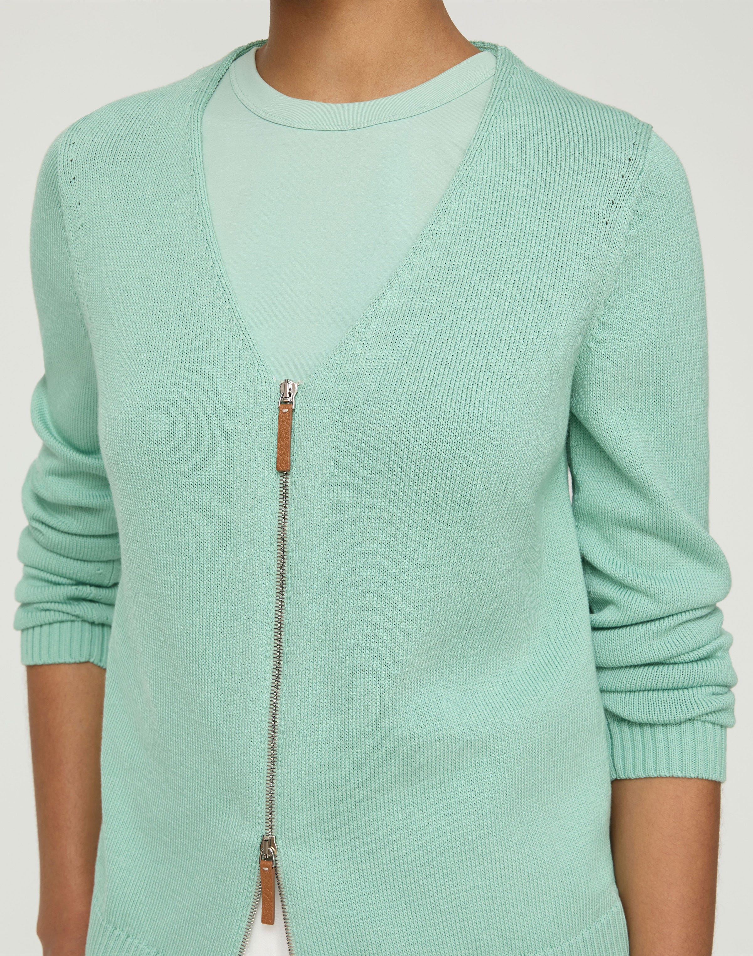Cotton-Silk V-Neck Bomber Cardigan