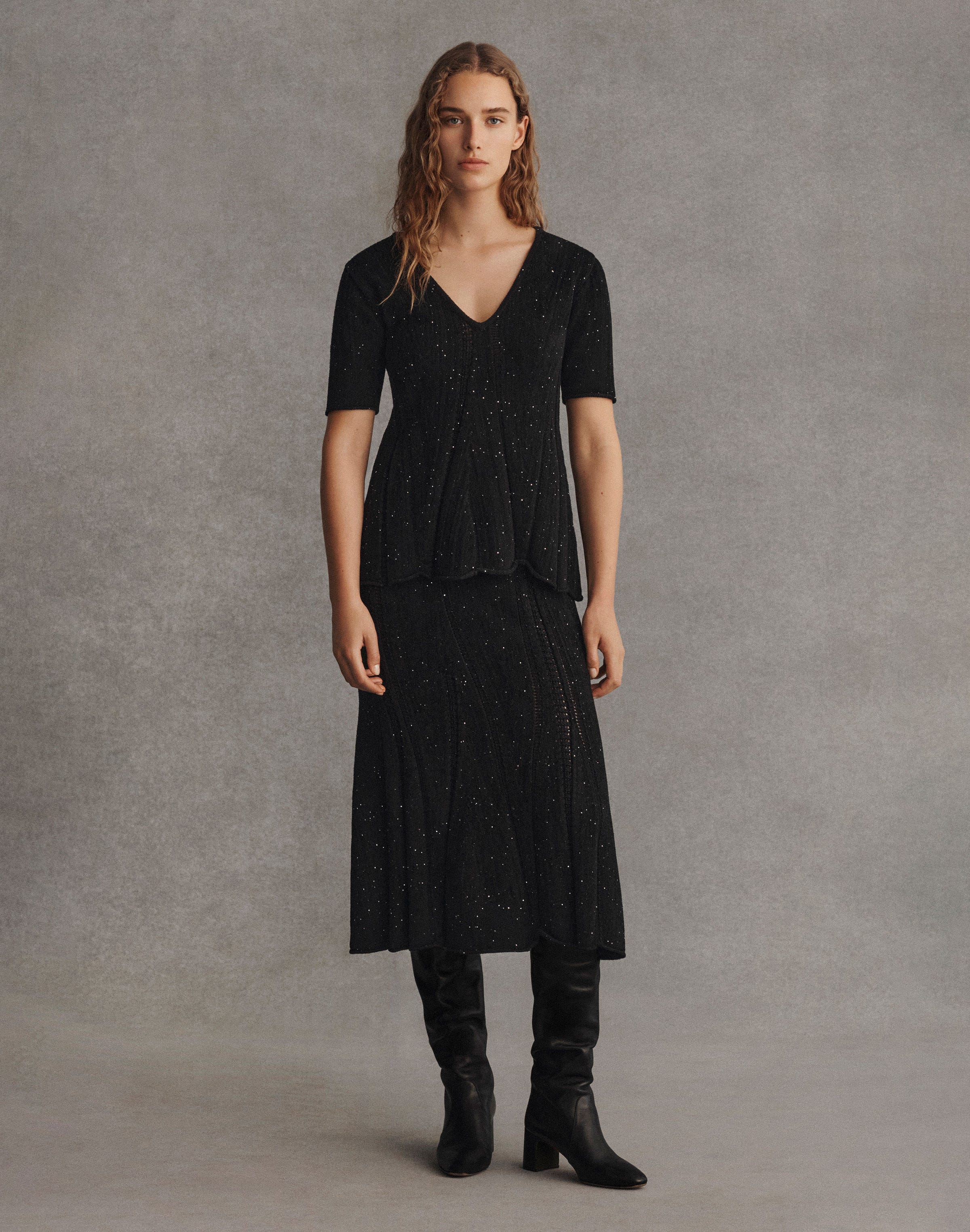 Sequin Velour Knit Peplum Skirt