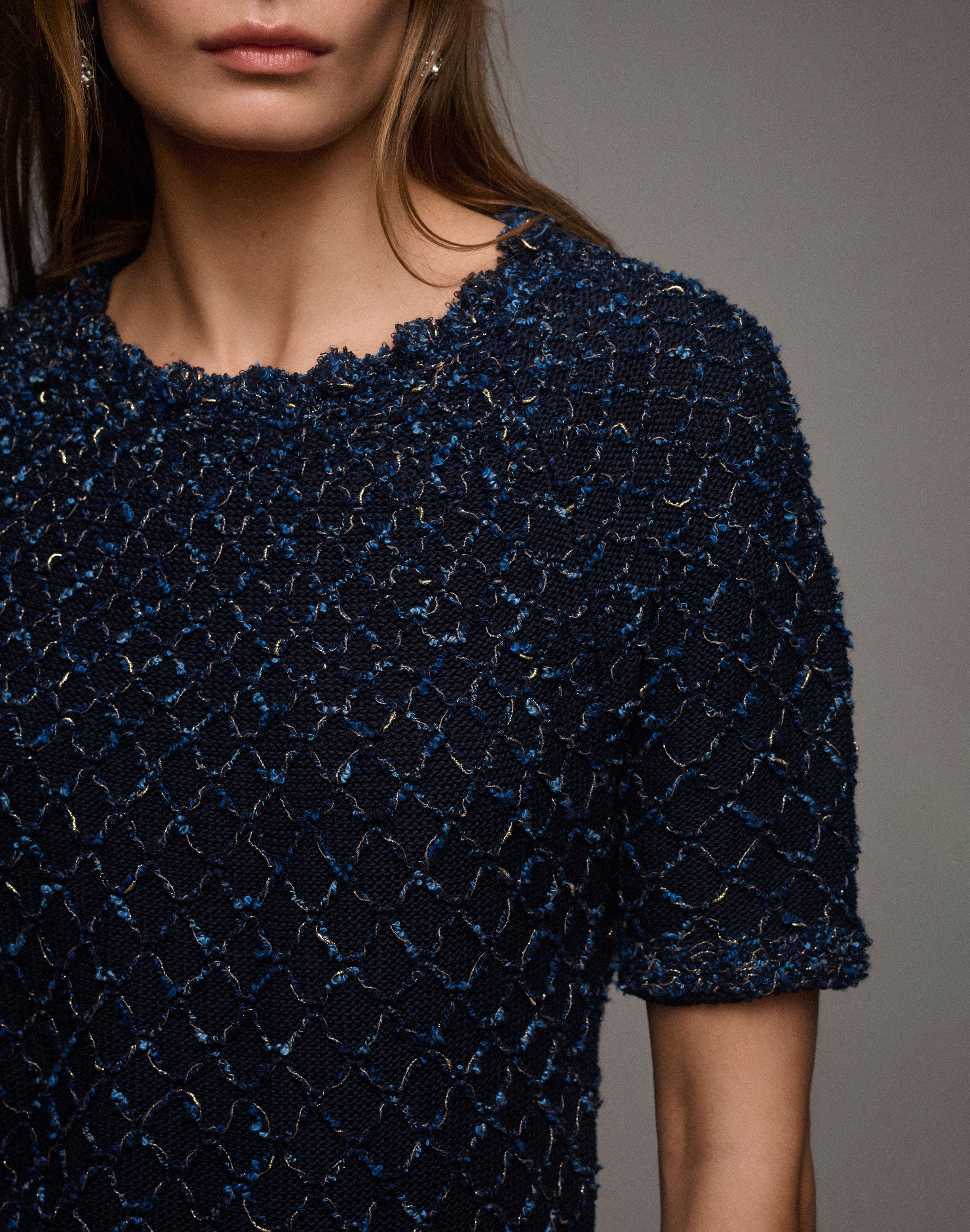 Plus-Size Cotton-Silk Tape Crochet Trim Sweater