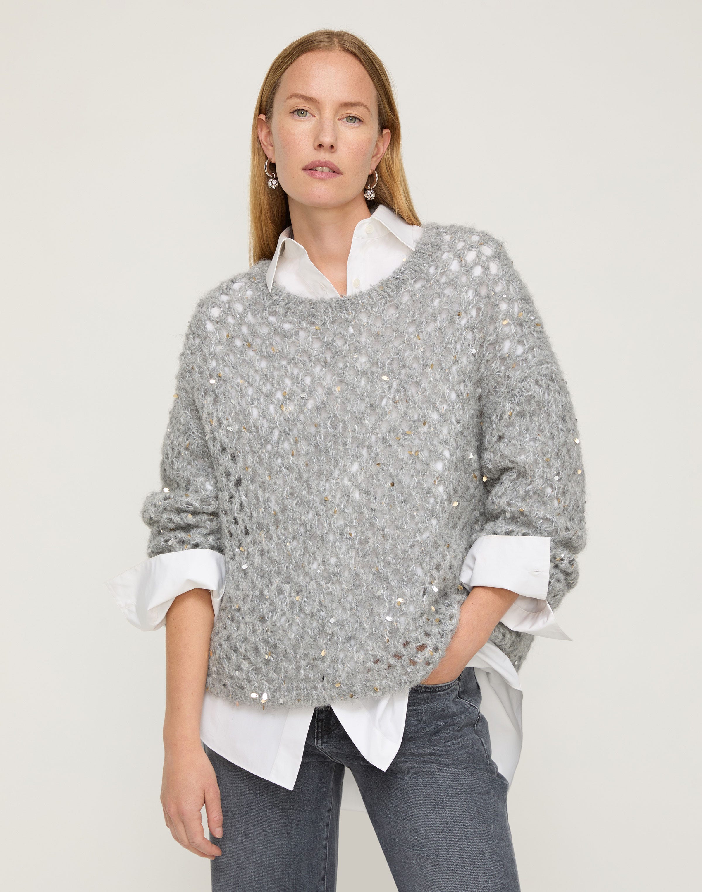 Hand Knit Alpaca-Cotton Sequin Sweater