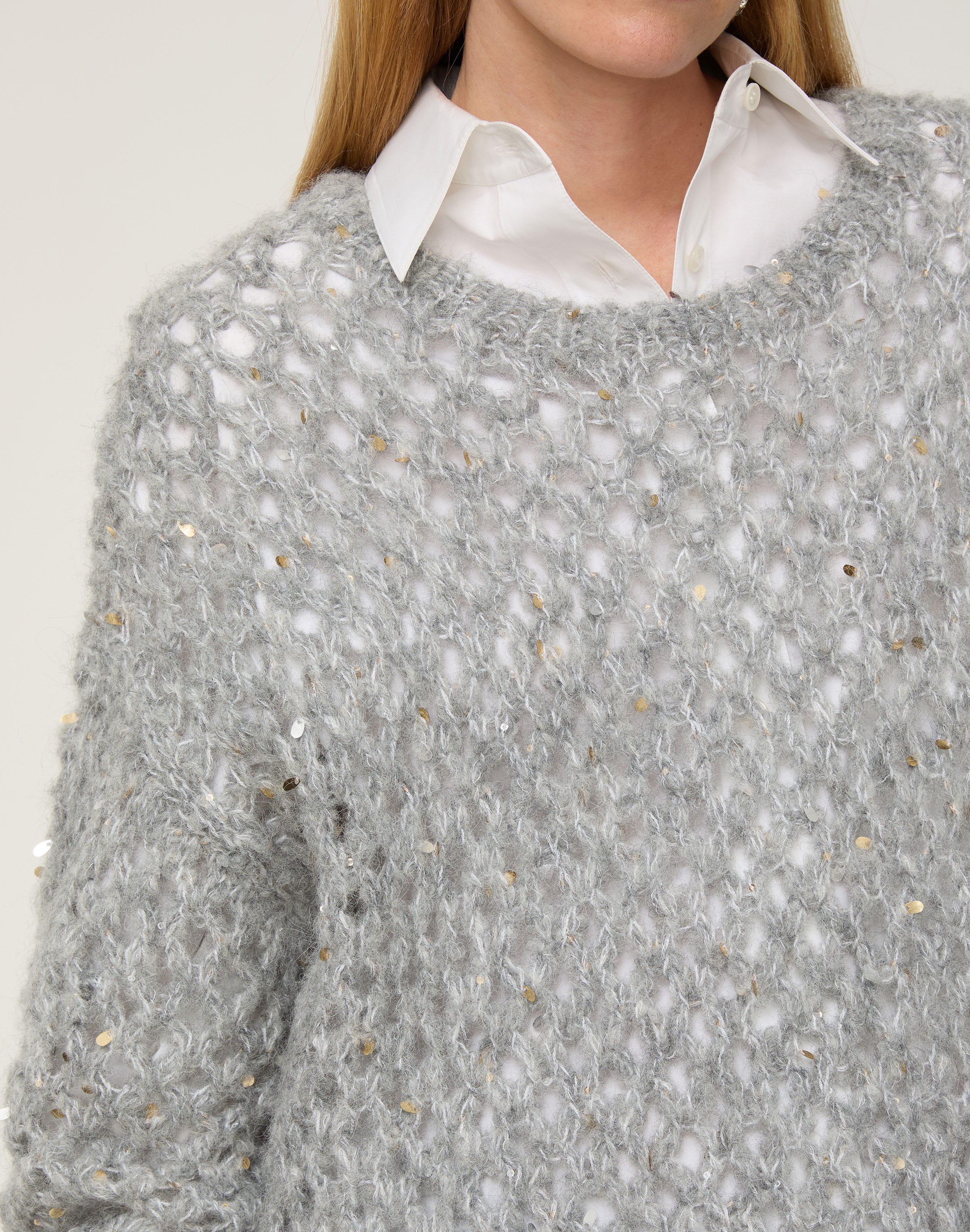 Hand Knit Alpaca-Cotton Sequin Sweater