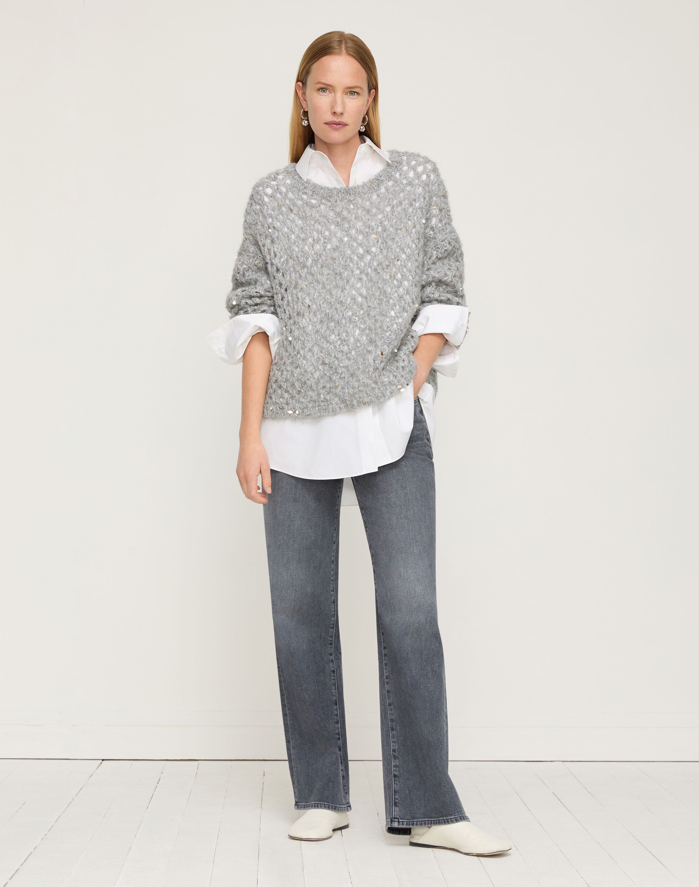 Hand Knit Alpaca-Cotton Sequin Sweater
