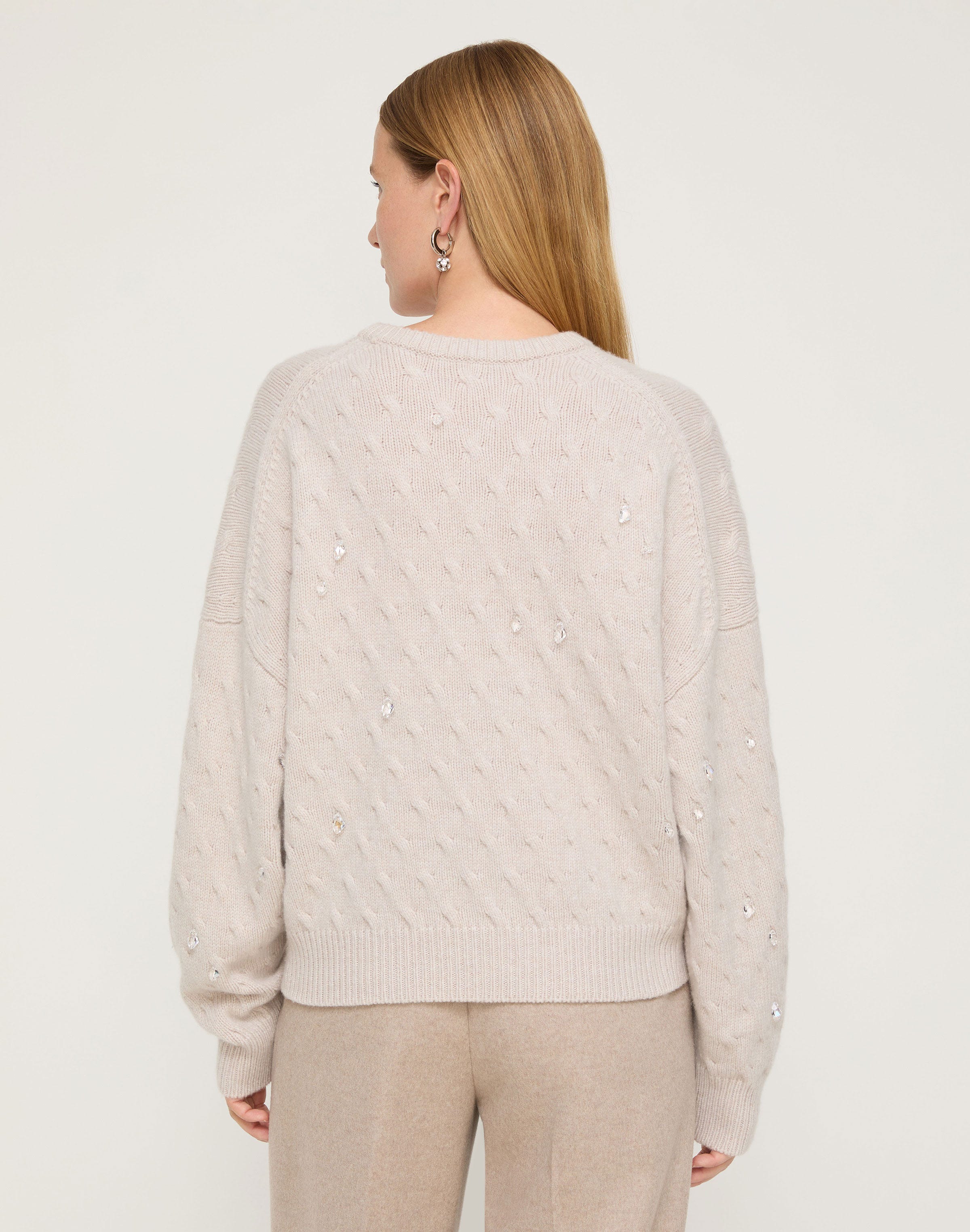 Merino Wool-Cashmere Crystal Embellished Sweater