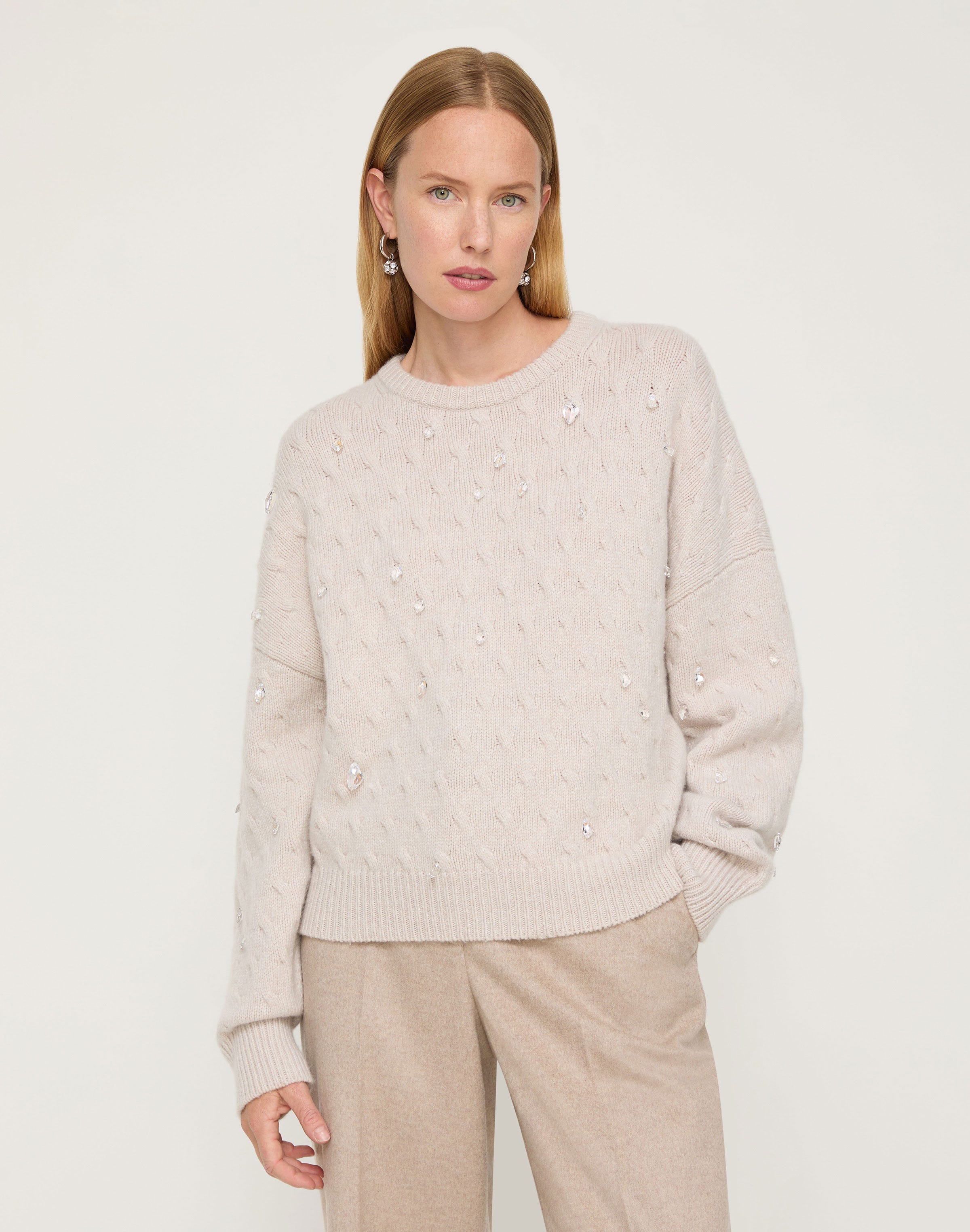 Merino Wool-Cashmere Crystal Embellished Sweater