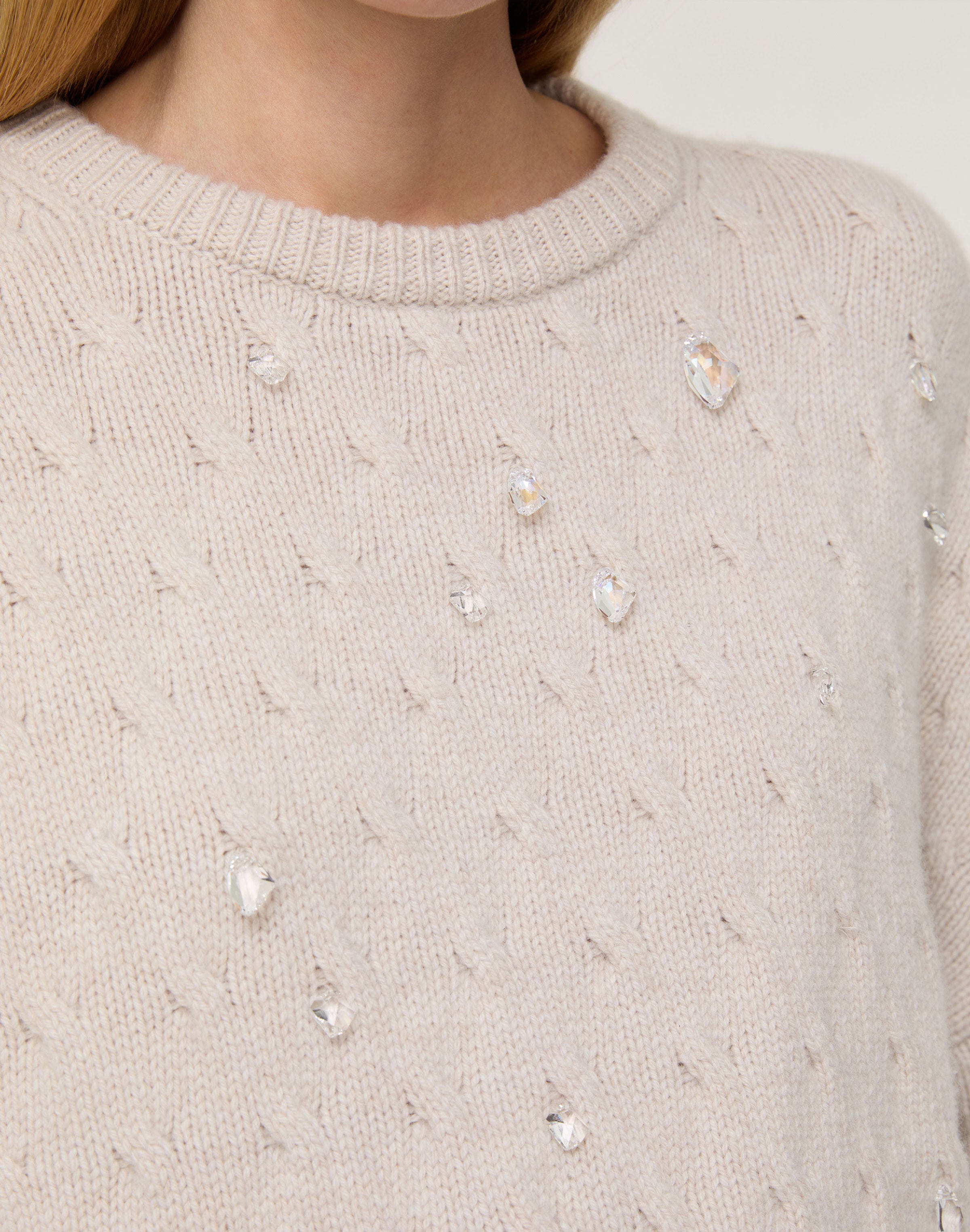 Merino Wool-Cashmere Crystal Embellished Sweater