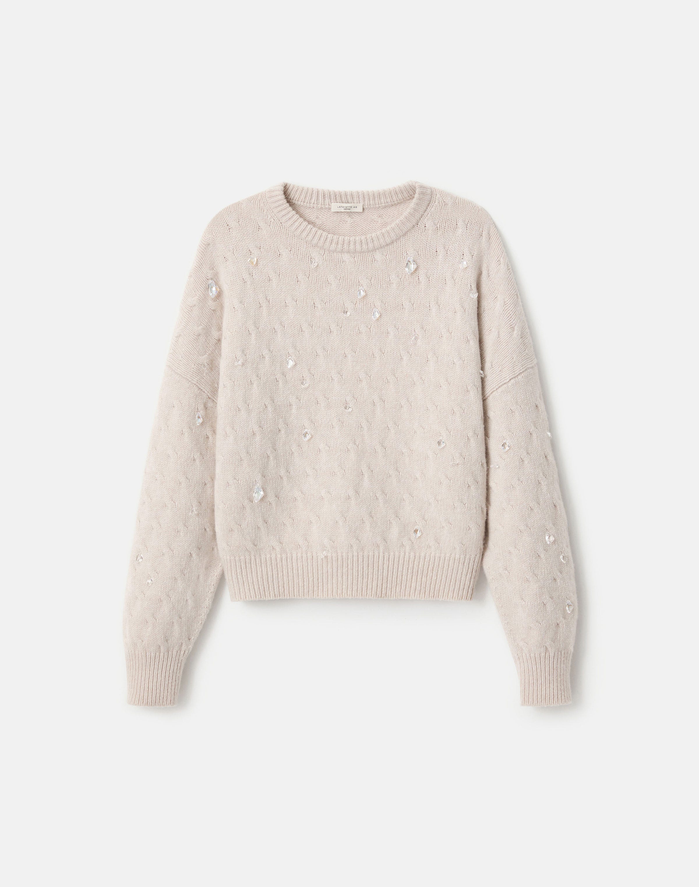 Merino Wool-Cashmere Crystal Embellished Sweater