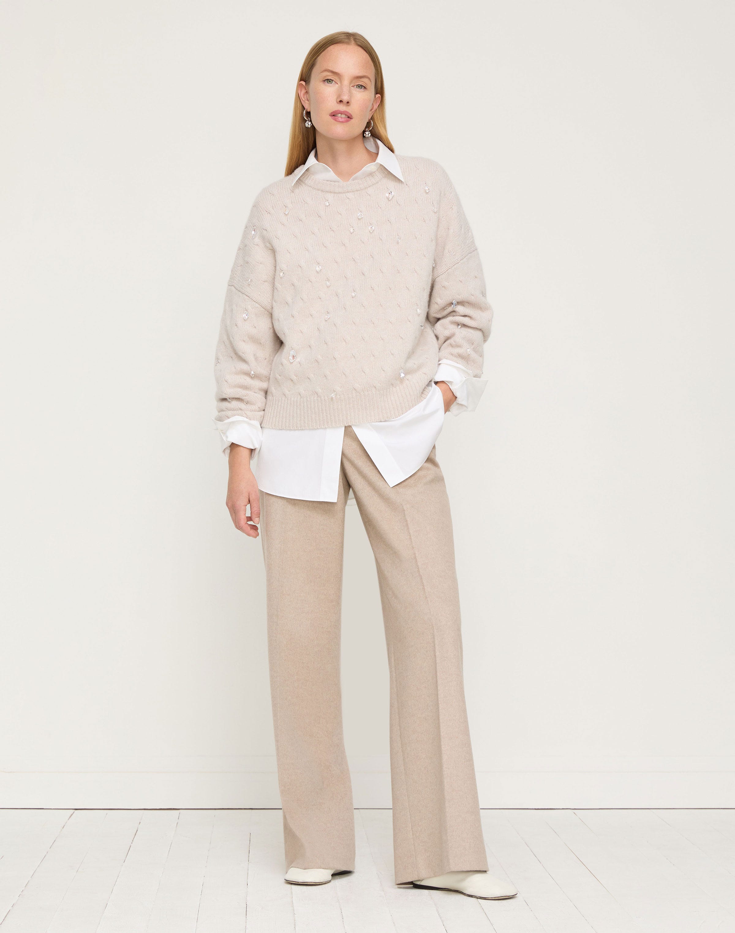 Merino Wool-Cashmere Crystal Embellished Sweater