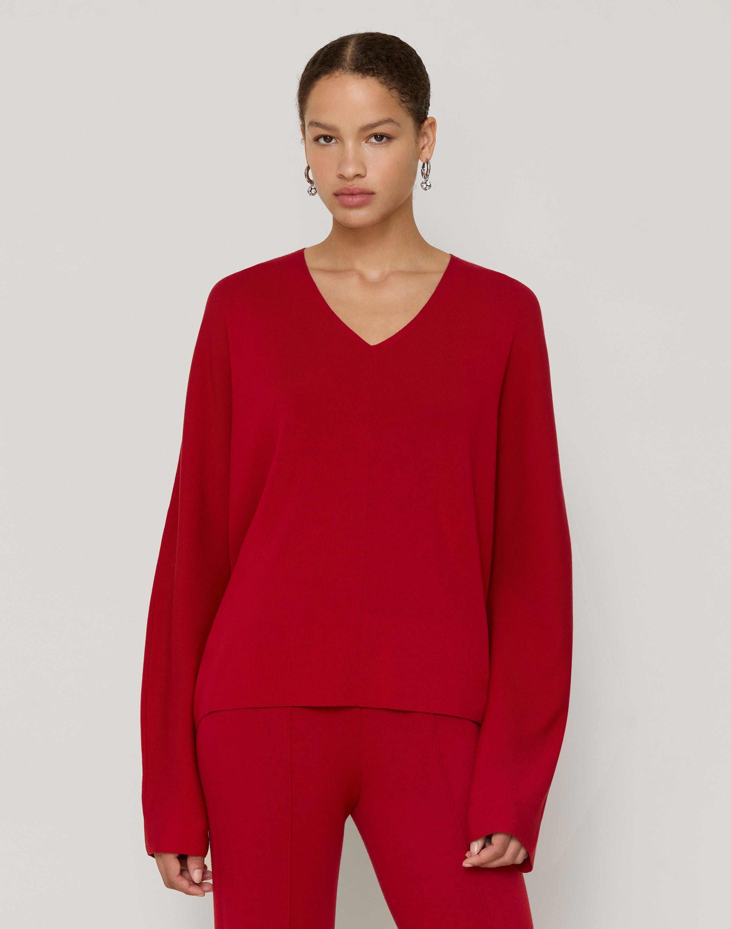 Responsible Matte Crepe Ribbed V-Neck Sweater