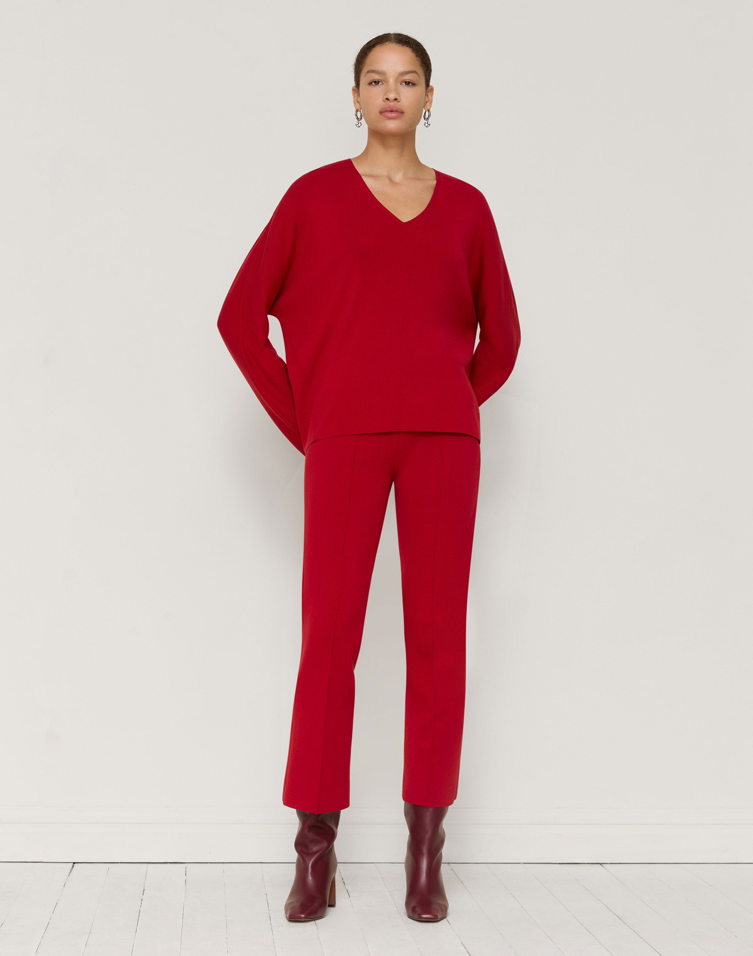 Responsible Matte Crepe Ribbed V-Neck Sweater