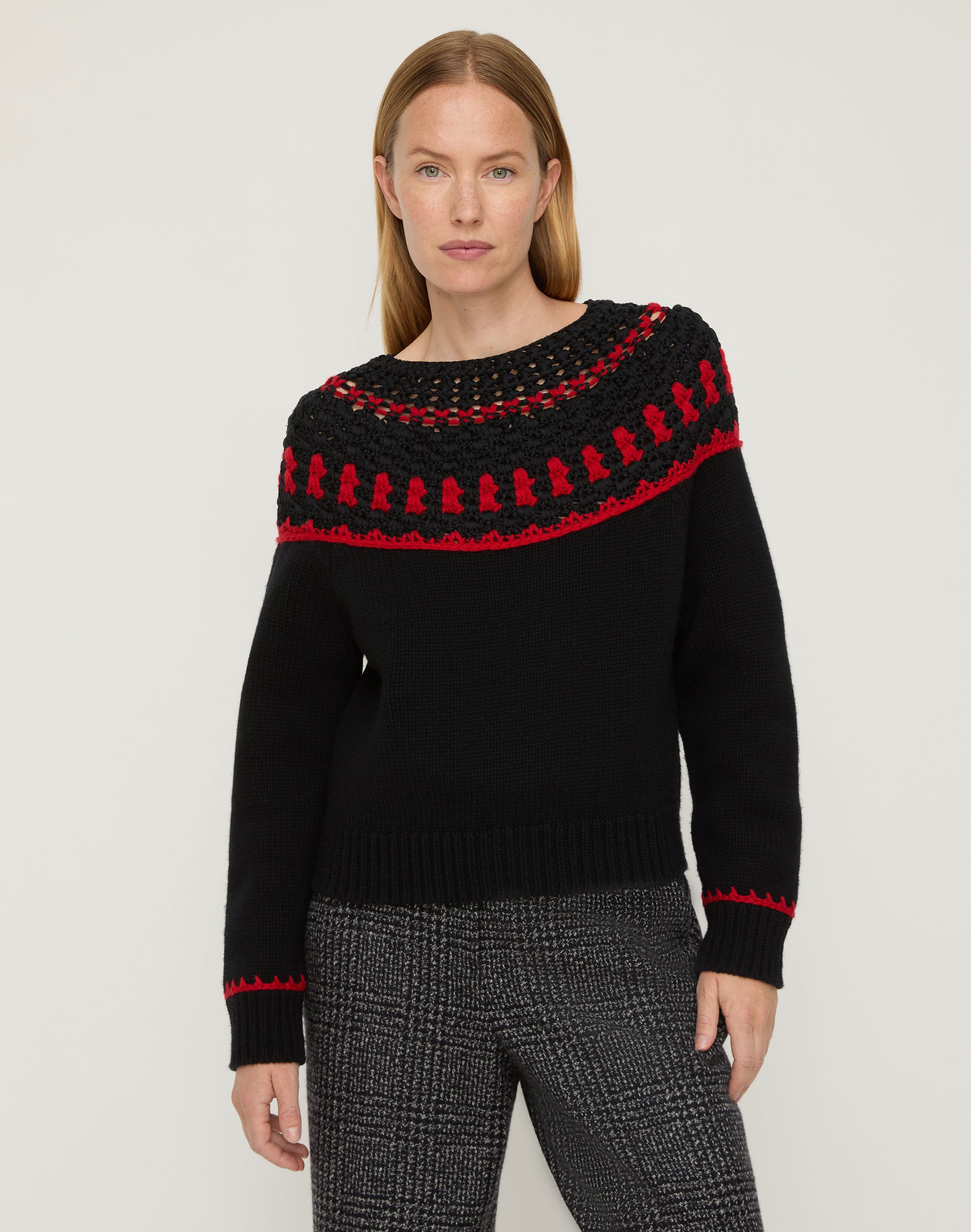 Merino Wool-Cashmere & Silk Crochet Fair Isle Sweater