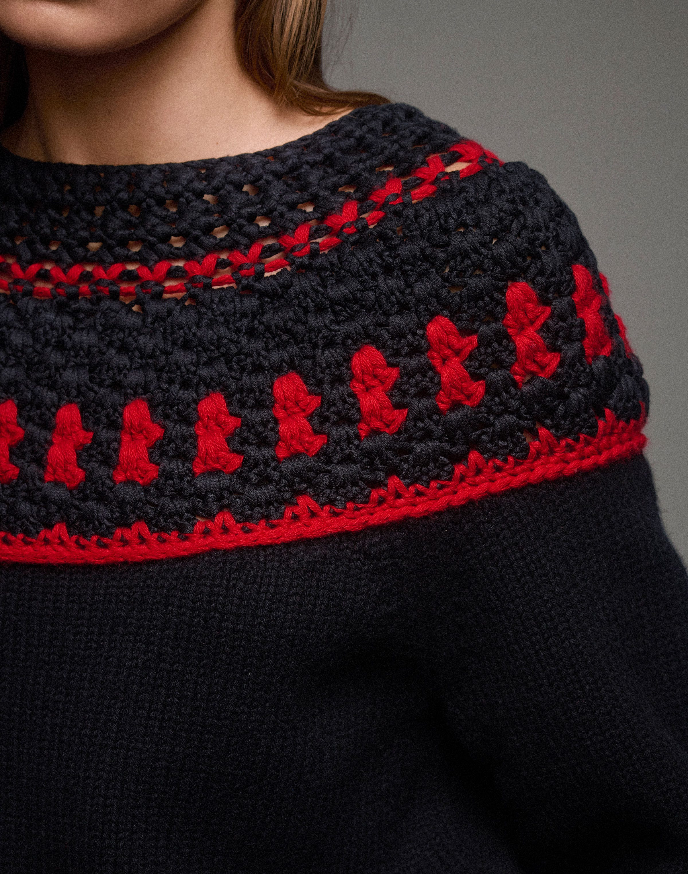Merino Wool-Cashmere & Silk Crochet Fair Isle Sweater