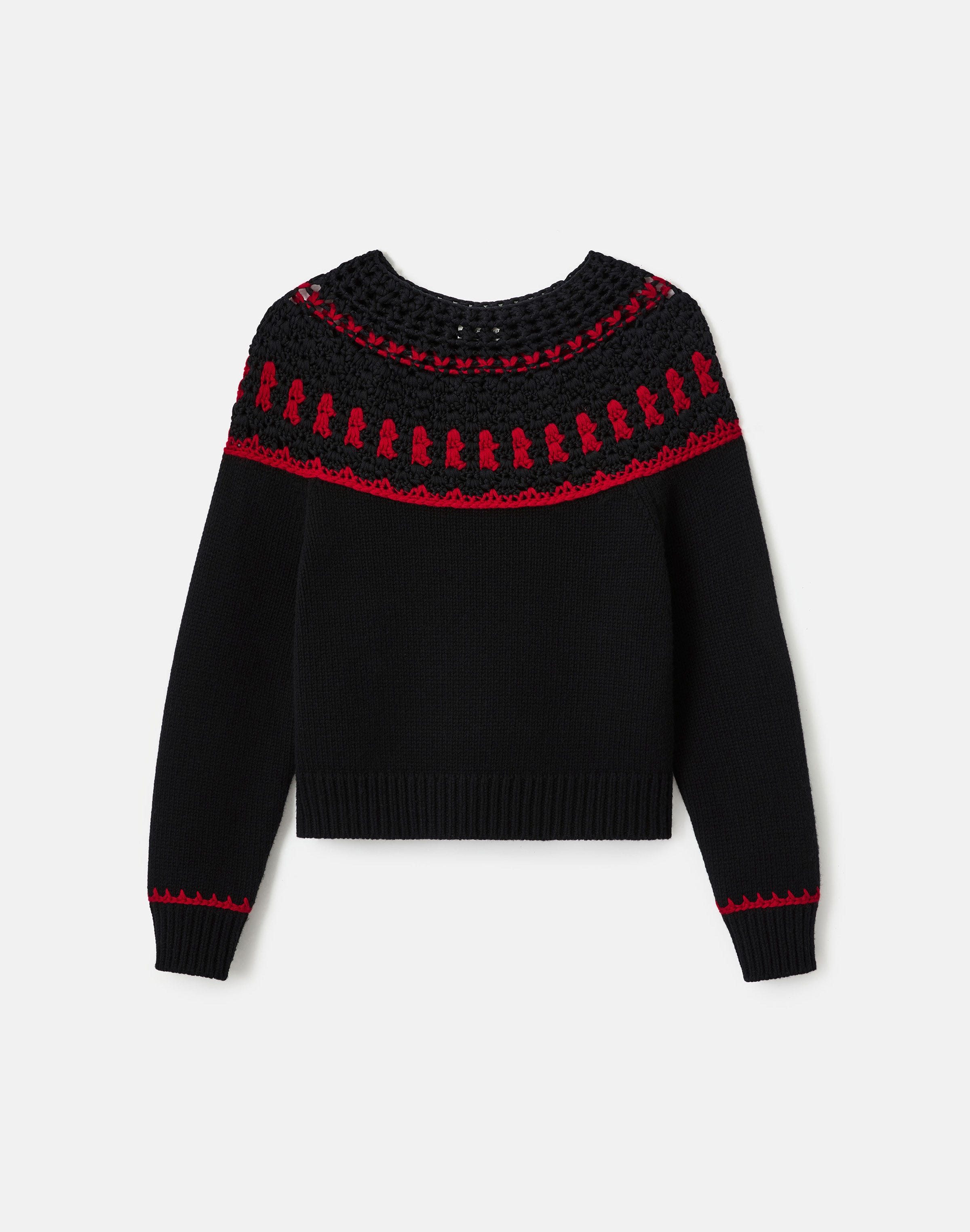 Merino Wool-Cashmere & Silk Crochet Fair Isle Sweater
