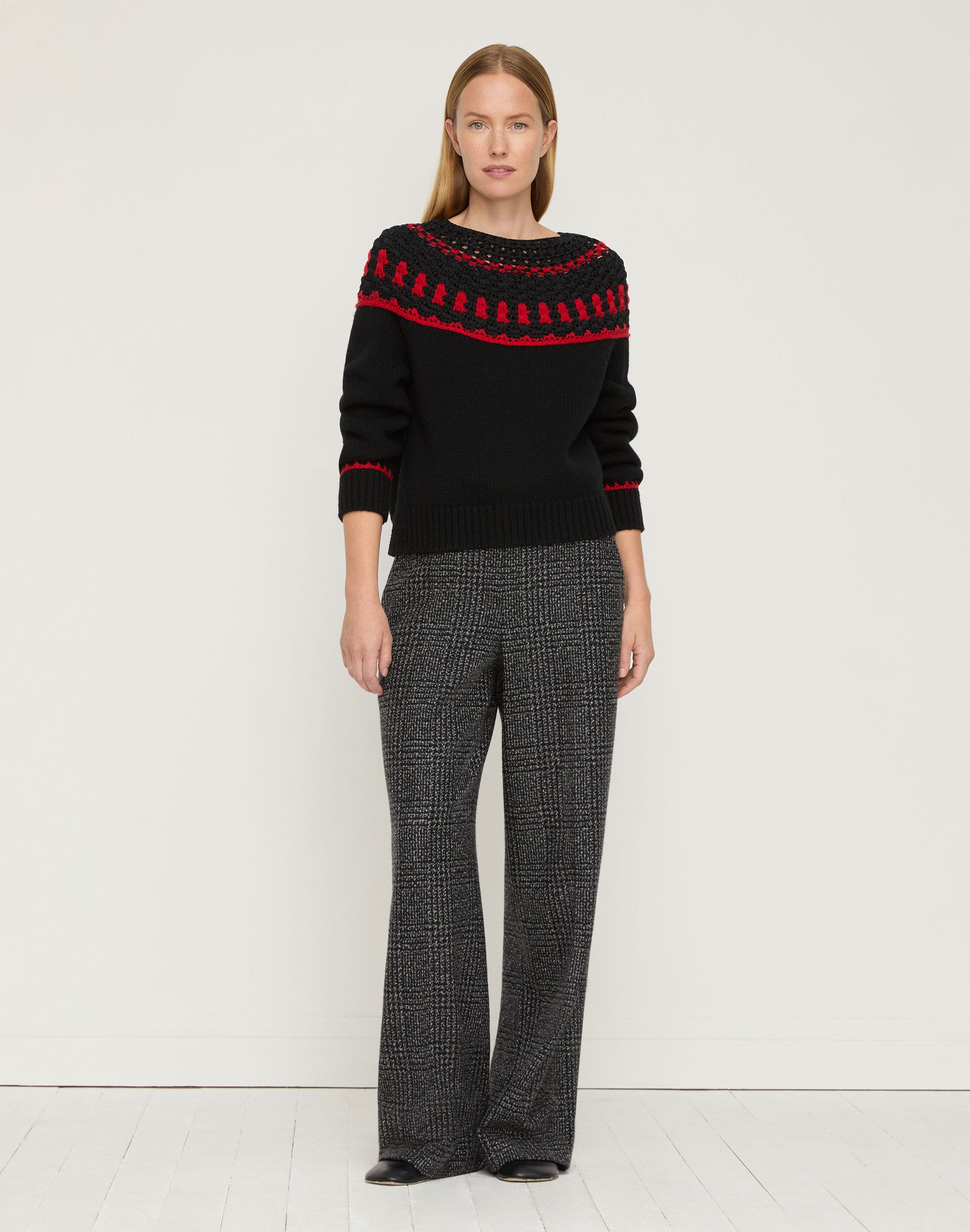 Merino Wool-Cashmere & Silk Crochet Fair Isle Sweater