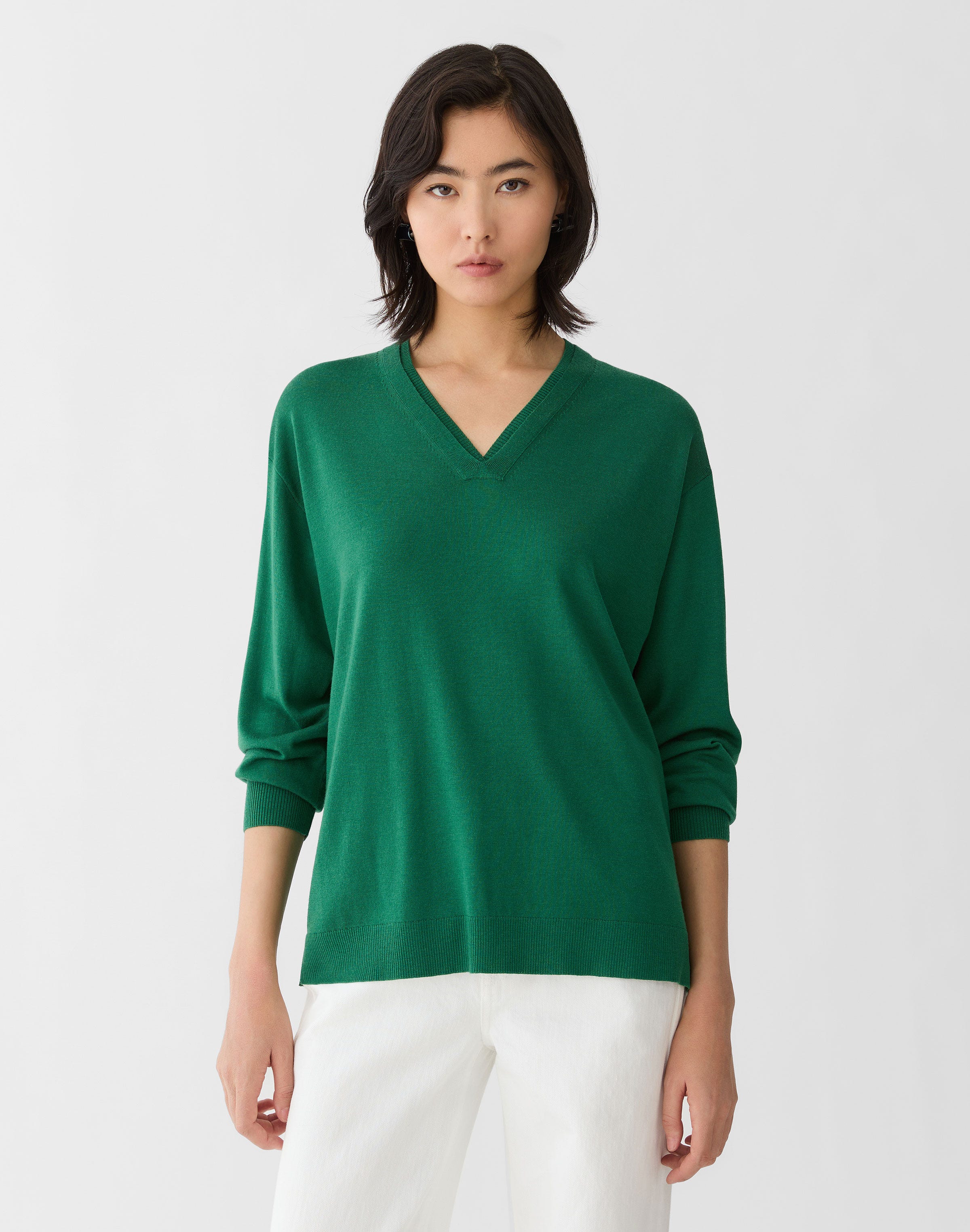 Plus-Size Superfine Merino Wool V-Neck Sweater