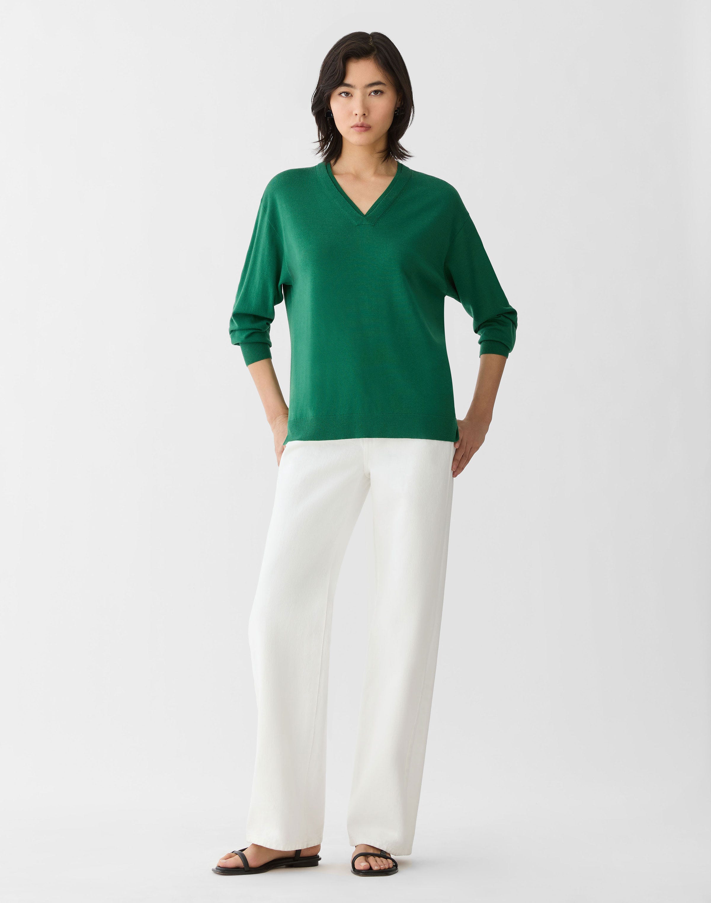 Plus-Size Superfine Merino Wool V-Neck Sweater