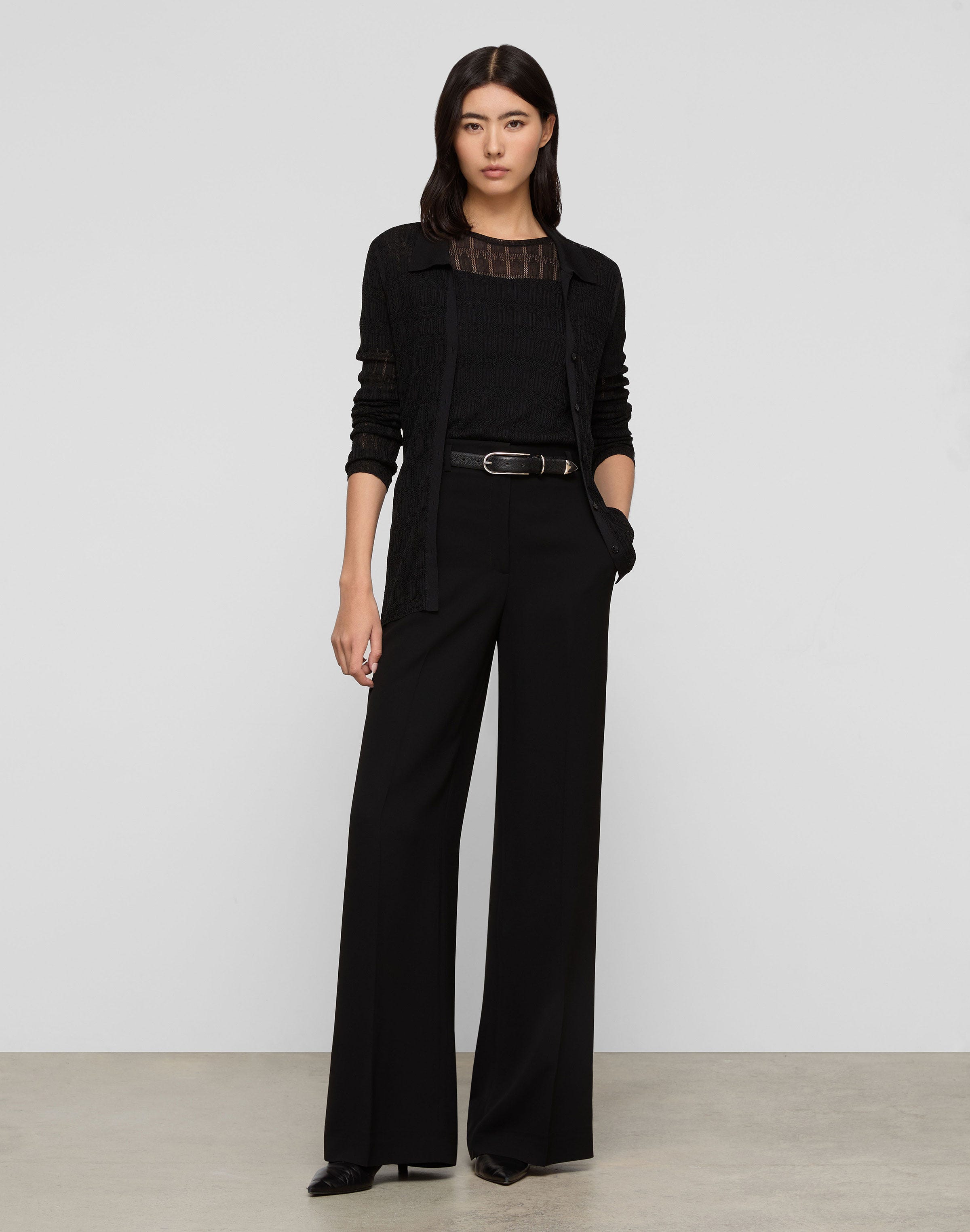 Viscose Lace Stitch Polo Cardigan
