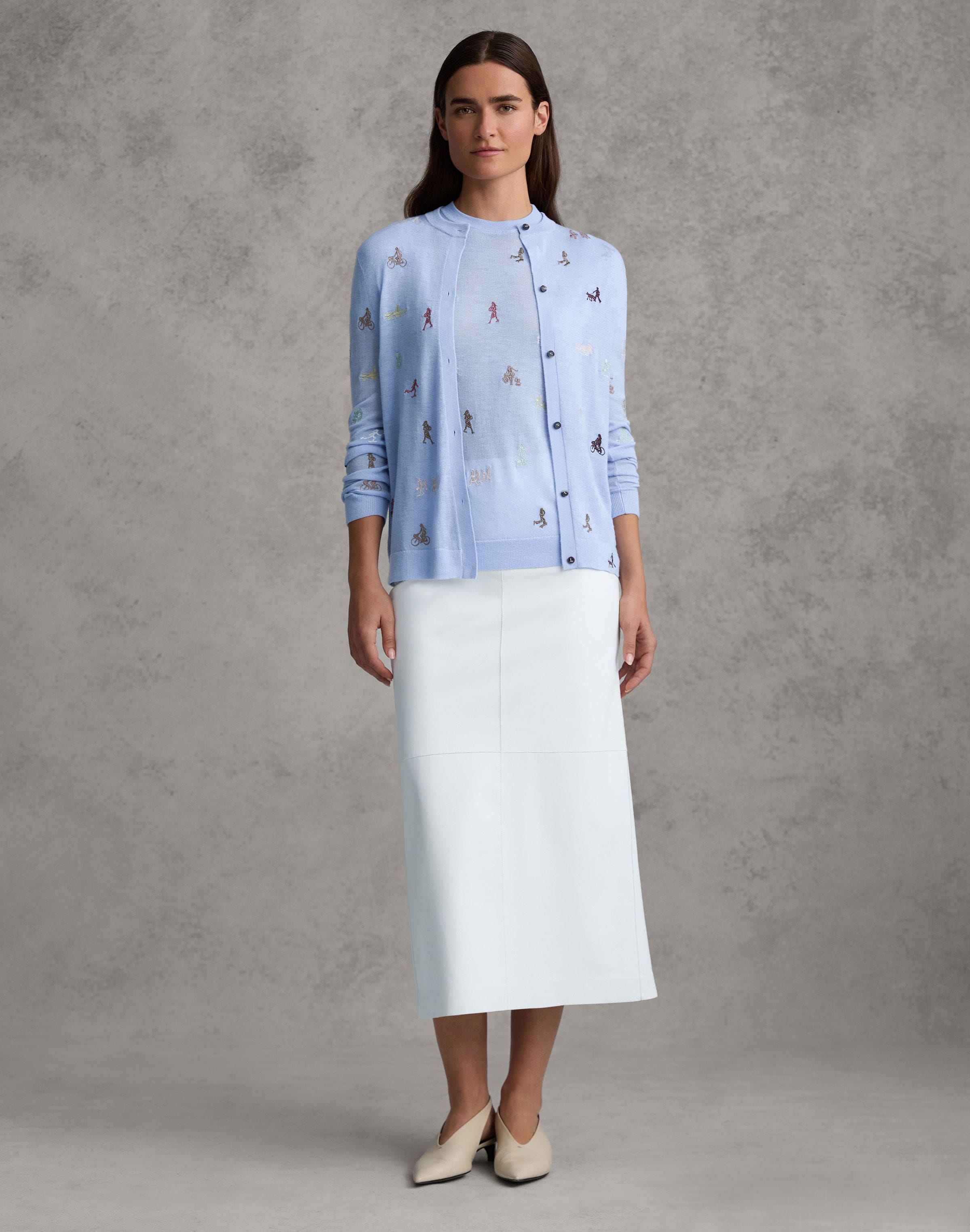 Fine Gauge Cashmere Embroidered New Yorkers Cardigan