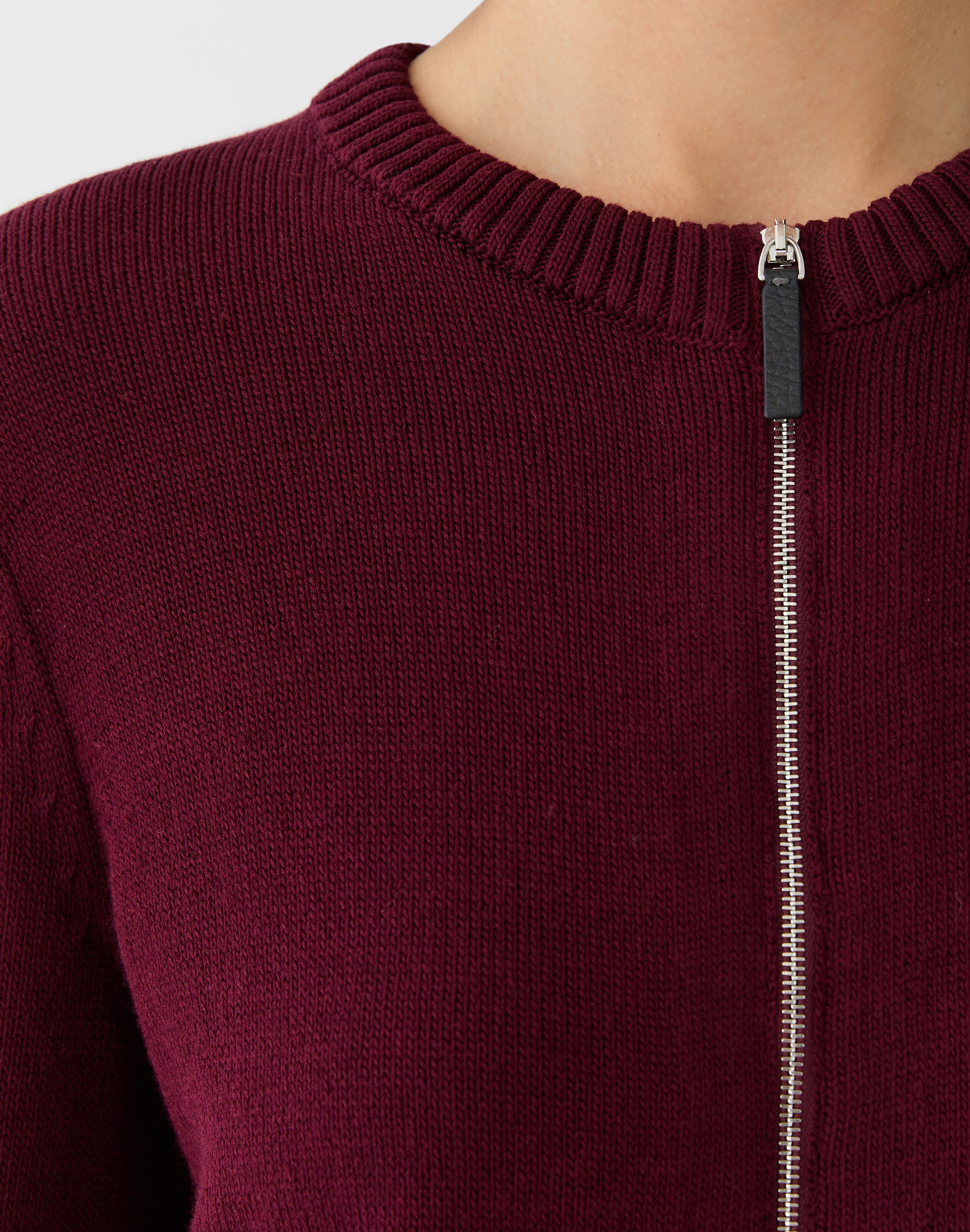 Cotton-Silk Crewneck Bomber Cardigan