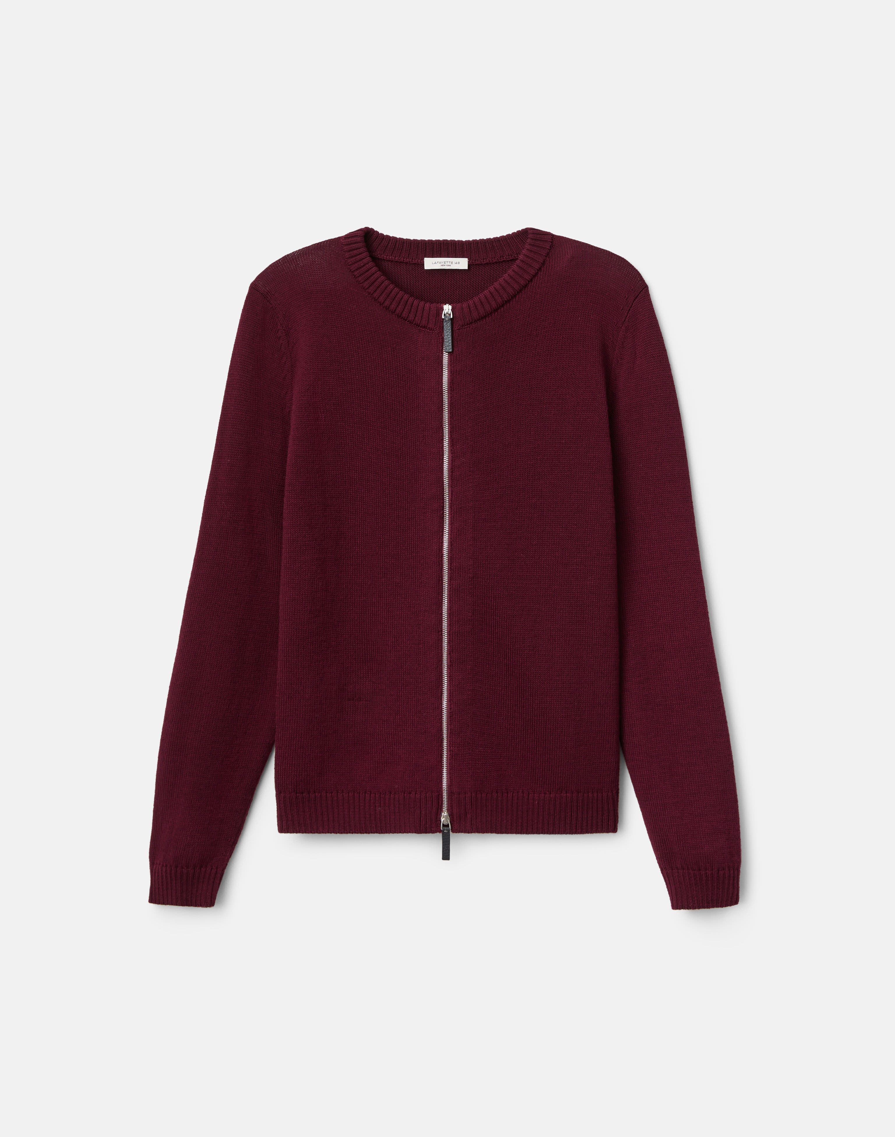 Cotton-Silk Crewneck Bomber Cardigan