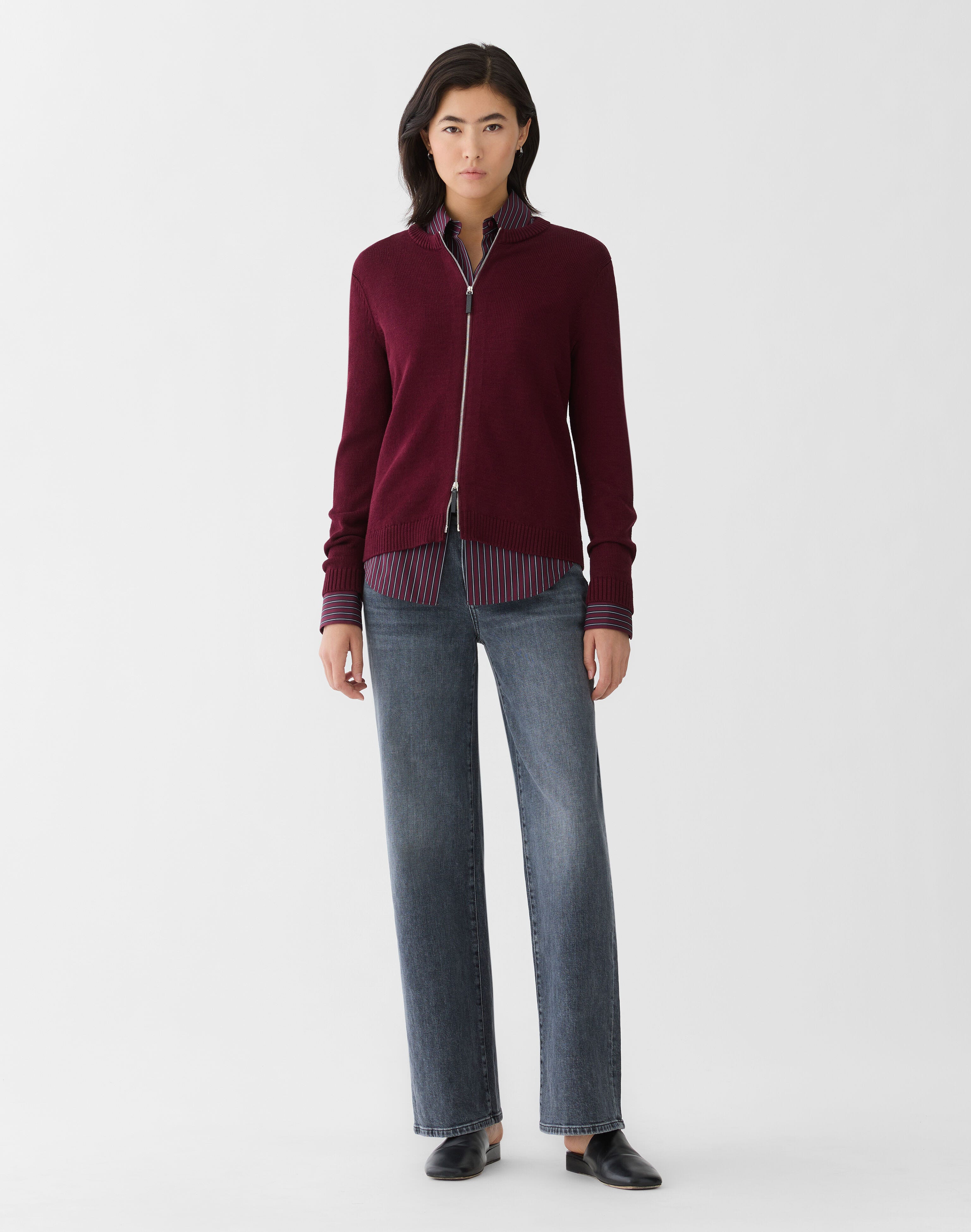 Cotton-Silk Crewneck Bomber Cardigan