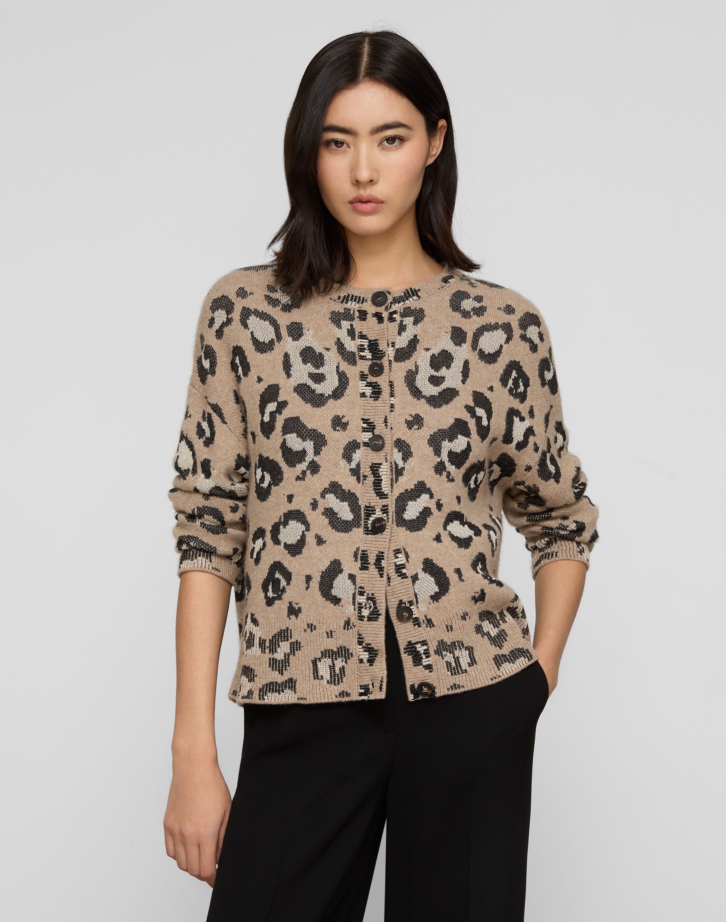 Leopard Jacquard Cashmere-Finespun Voile  Cardigan