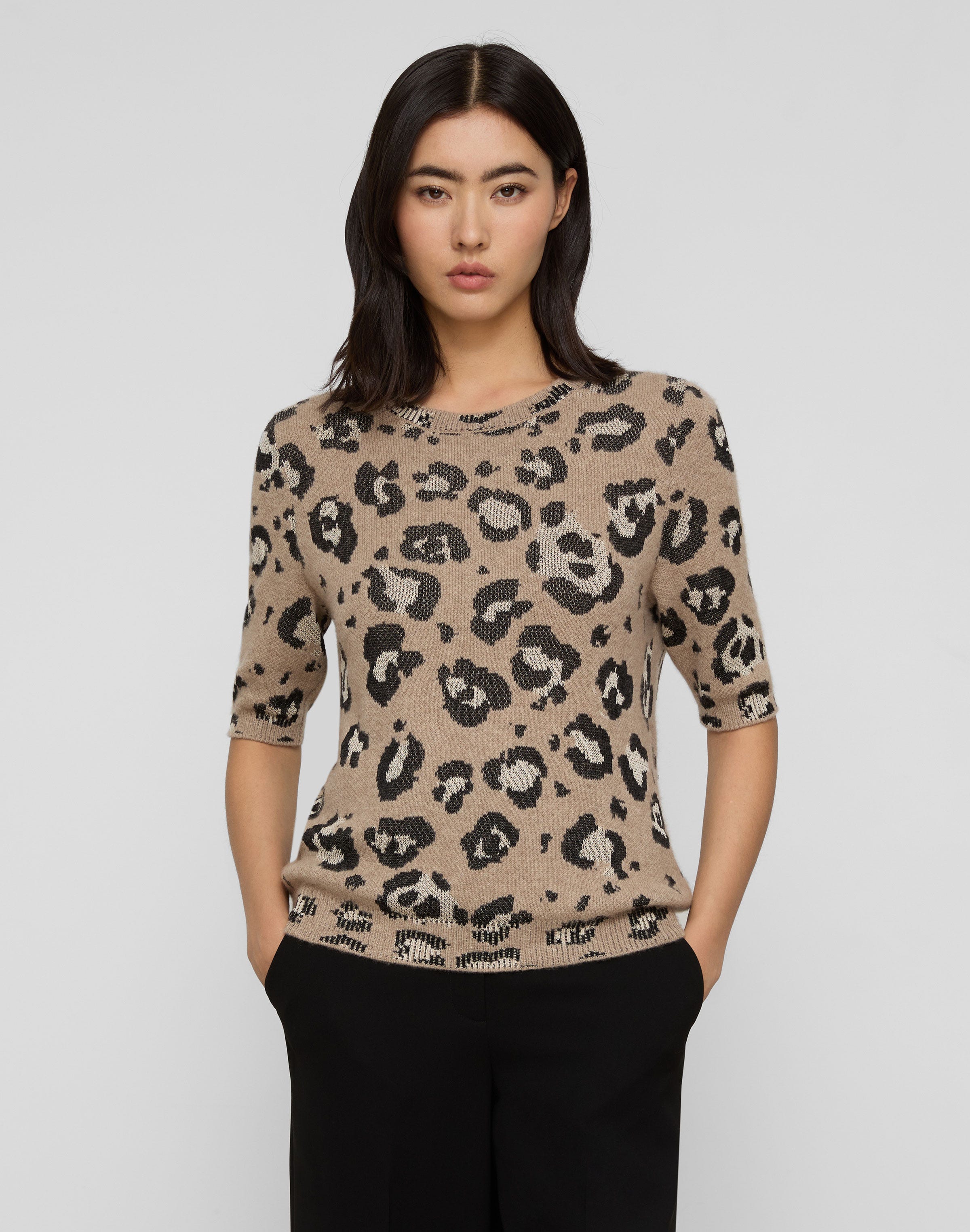Leopard Jacquard Cashmere-Finespun Voile Sweater