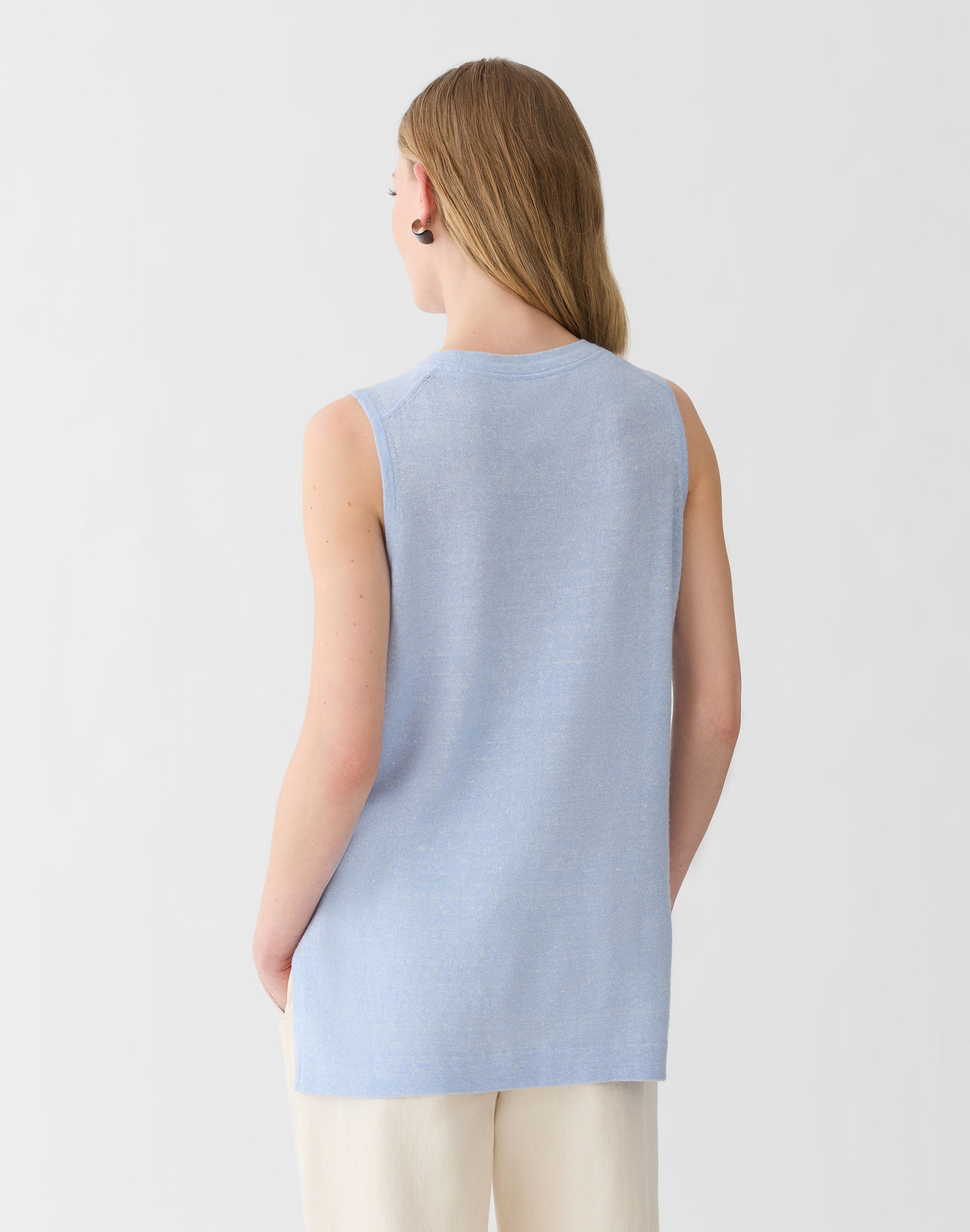 Plus-Size Cashmere-Linen Side Slit Tunic Sweater