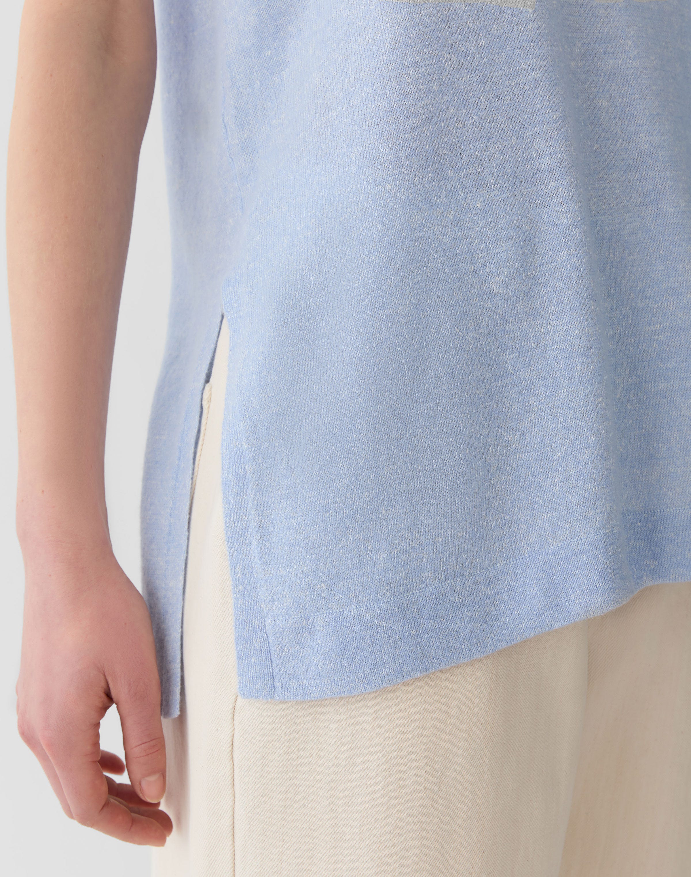 Plus-Size Cashmere-Linen Side Slit Tunic Sweater