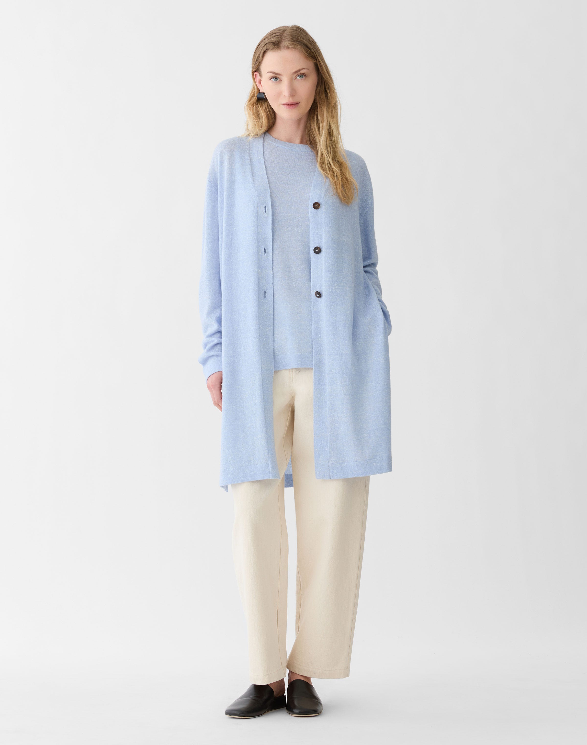Plus-Size Cashmere-Linen Side Slit Tunic Sweater