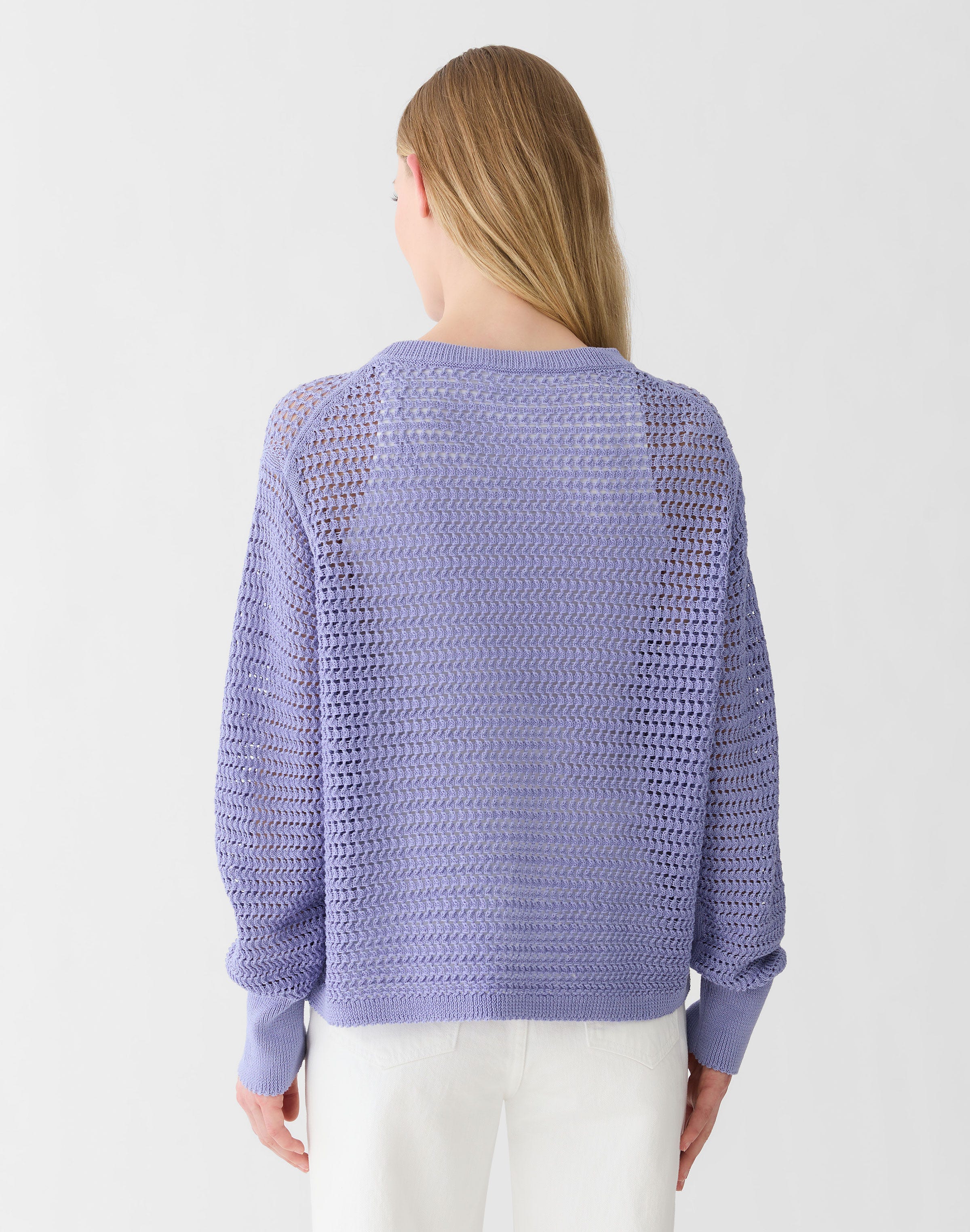 Plus-Size Fine Cotton Rope Open Knit Sweater