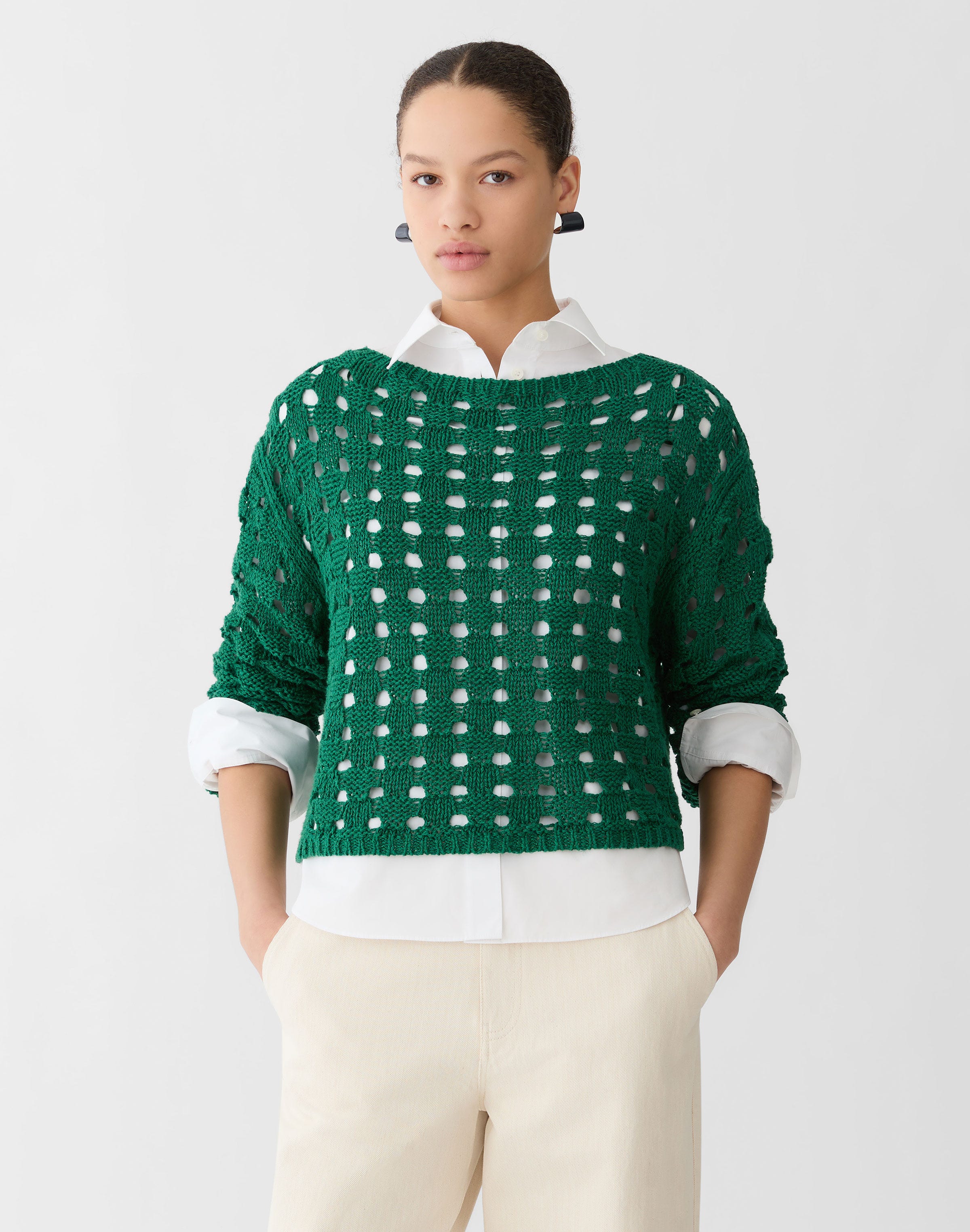 Linen-Silk Chainette Basket Stitch Sweater
