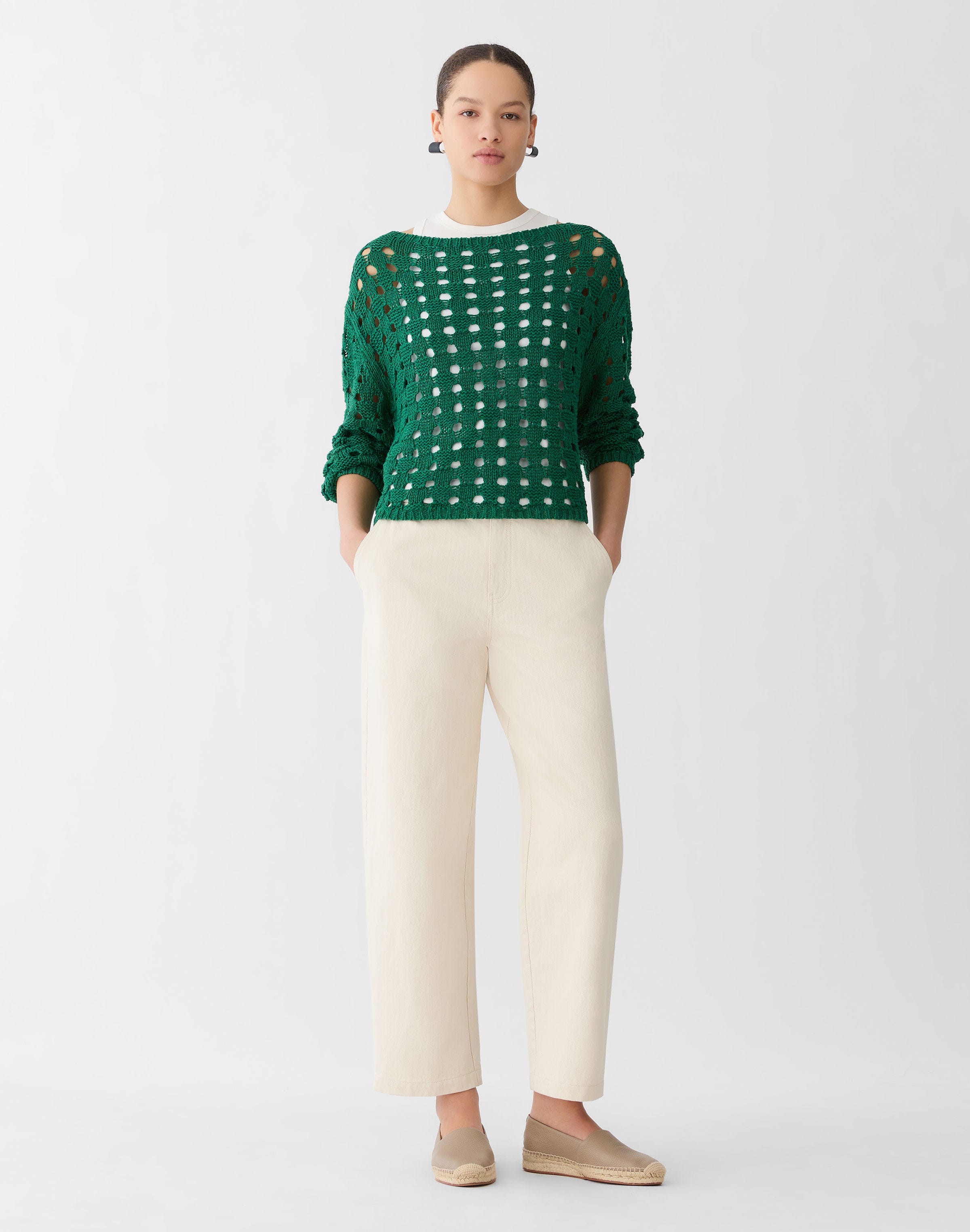 Linen-Silk Chainette Basket Stitch Sweater