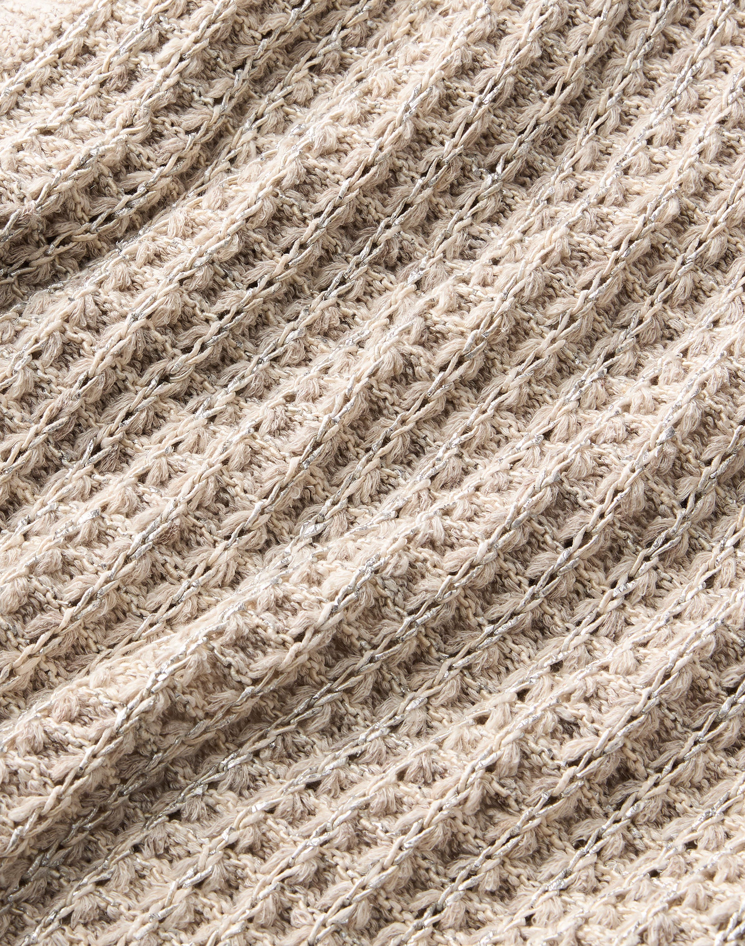 Plus-Size Metallic Flax Linen-Cotton Pointelle Sweater