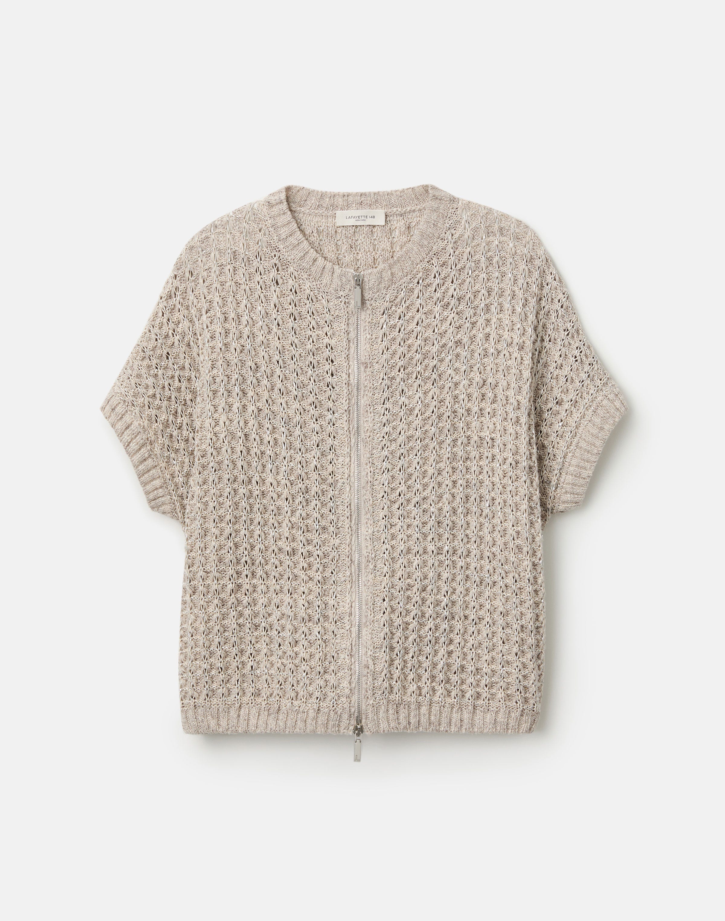 Plus-Size Metallic Flax Linen-Cotton Pointelle Sweater