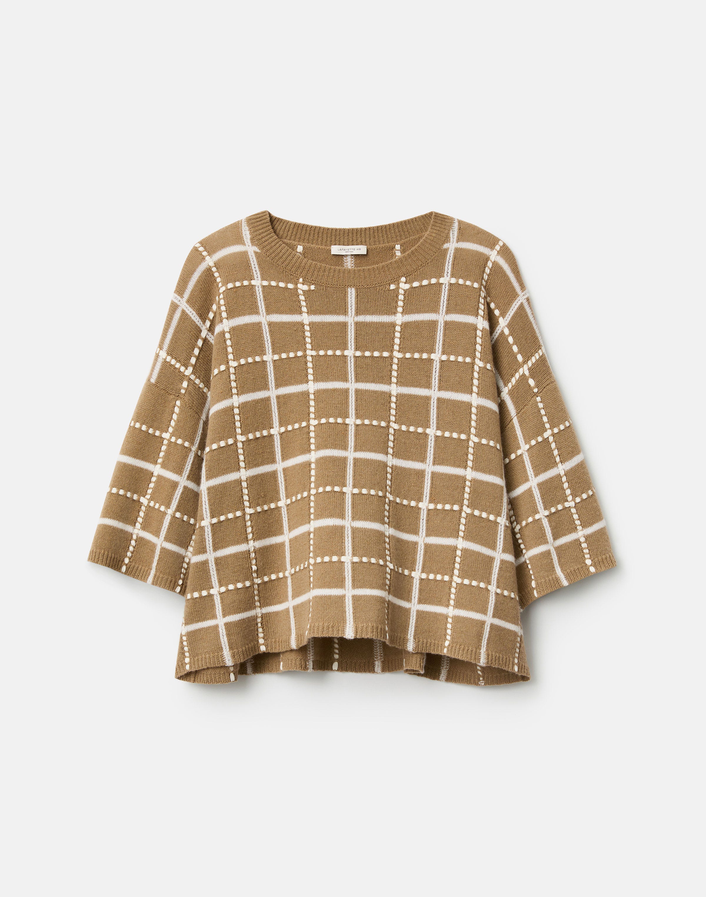 Cashmere-Linen Hand Embellished Grid Sweater