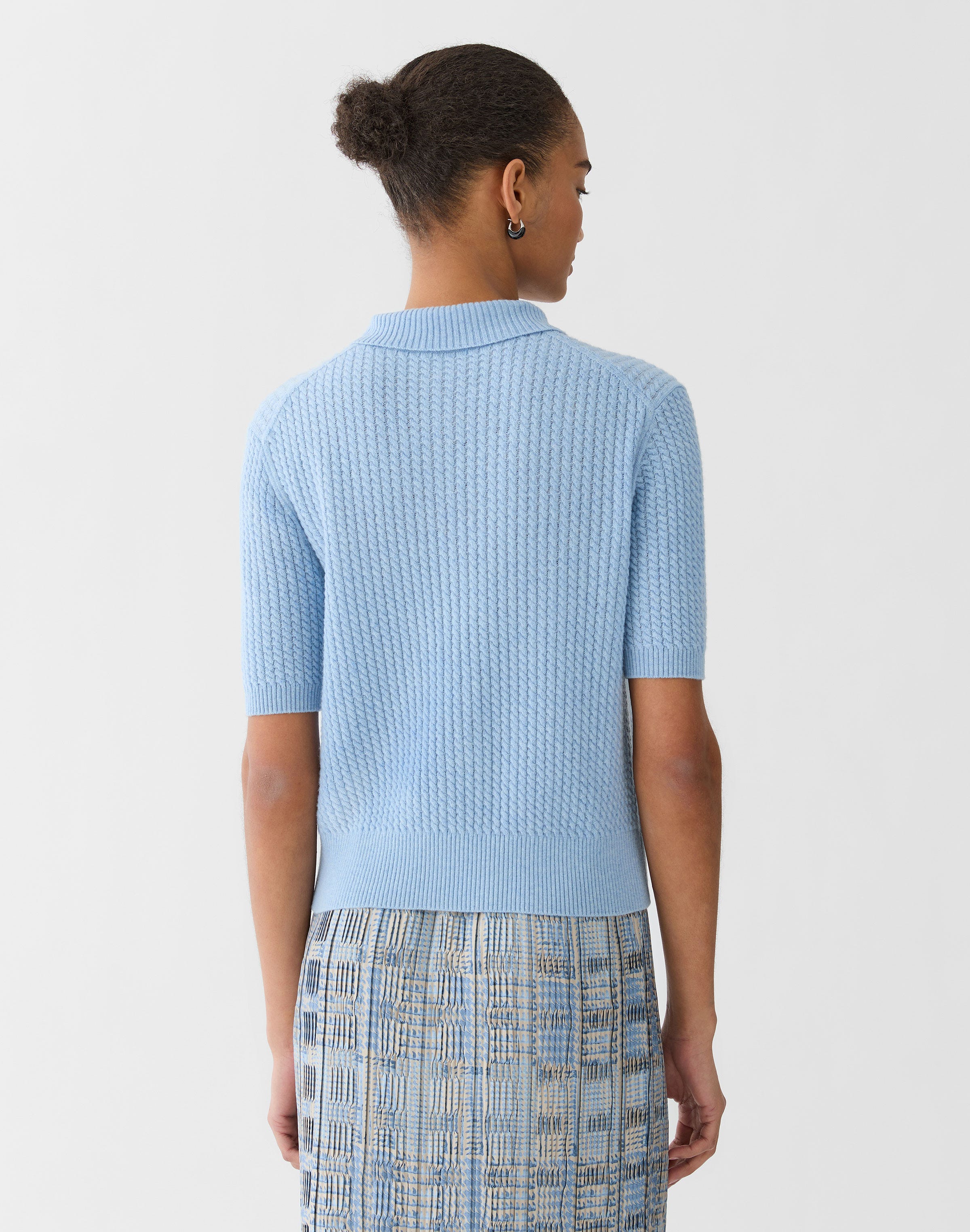 Petite Cashmere Cable Knit Polo T-Shirt