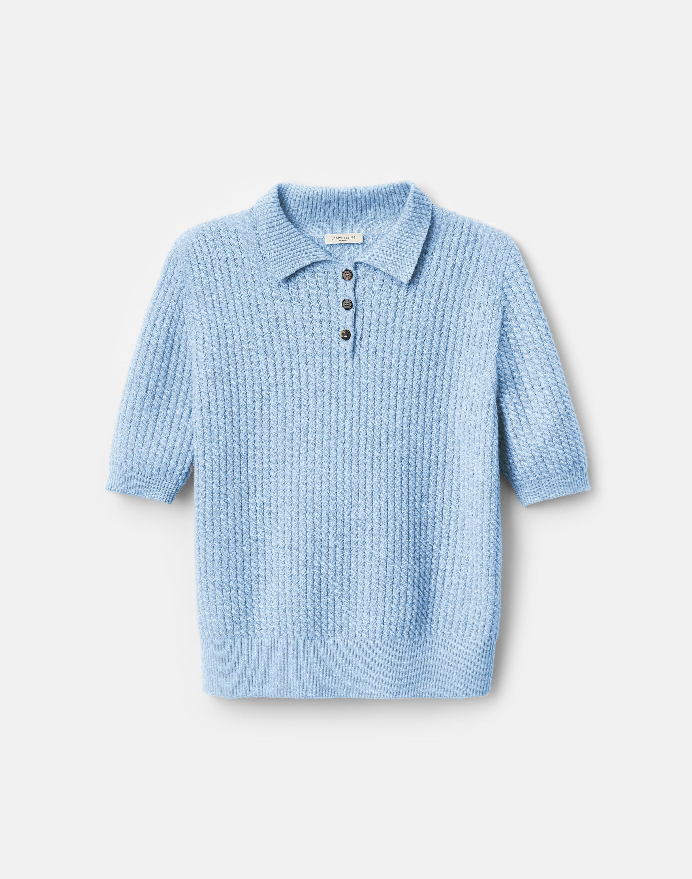 Petite Cashmere Cable Knit Polo T-Shirt