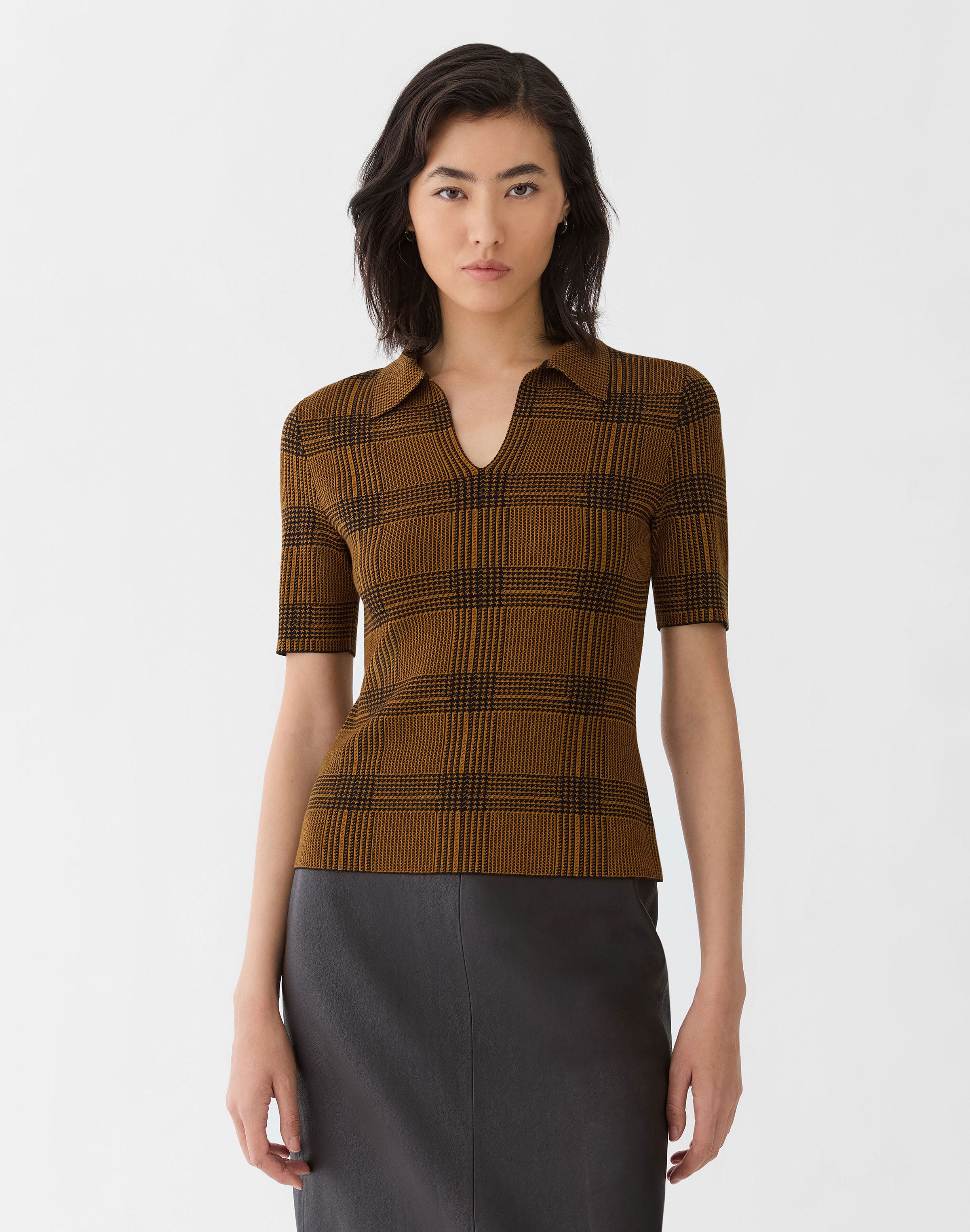 Glen Plaid Responsible Matte Crepe Knit Polo
