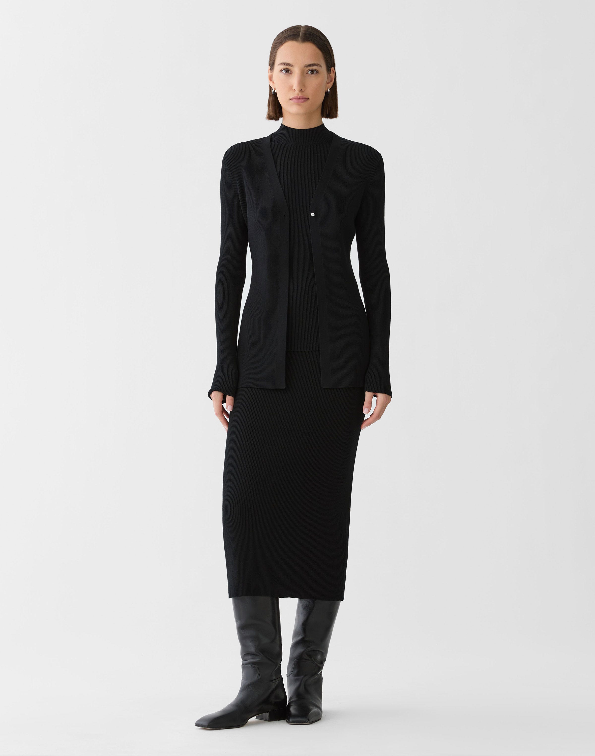 Matte Crepe Ribbed Knit Skirt