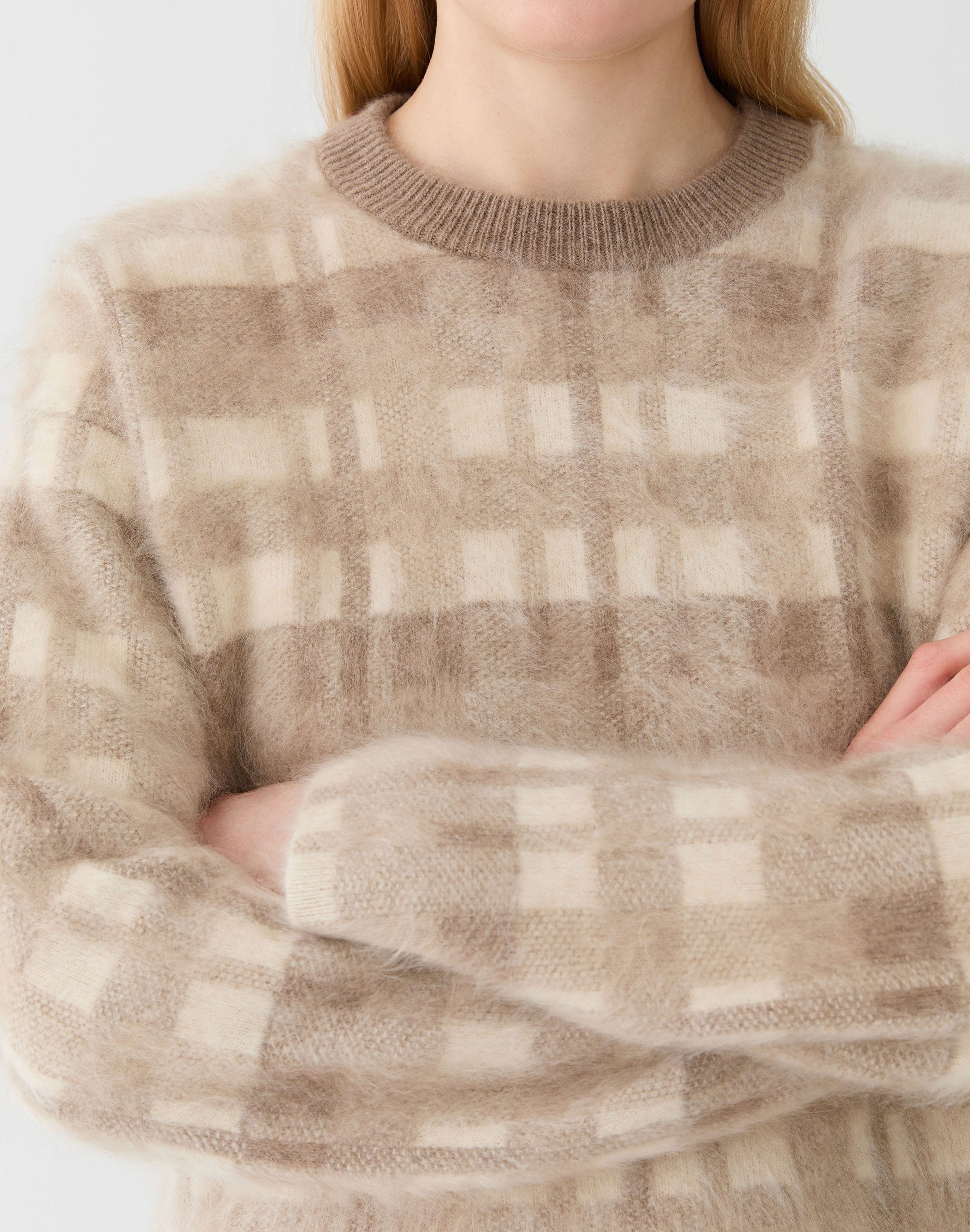 Glen Plaid Jacquard Brushed Cashmere Sweater