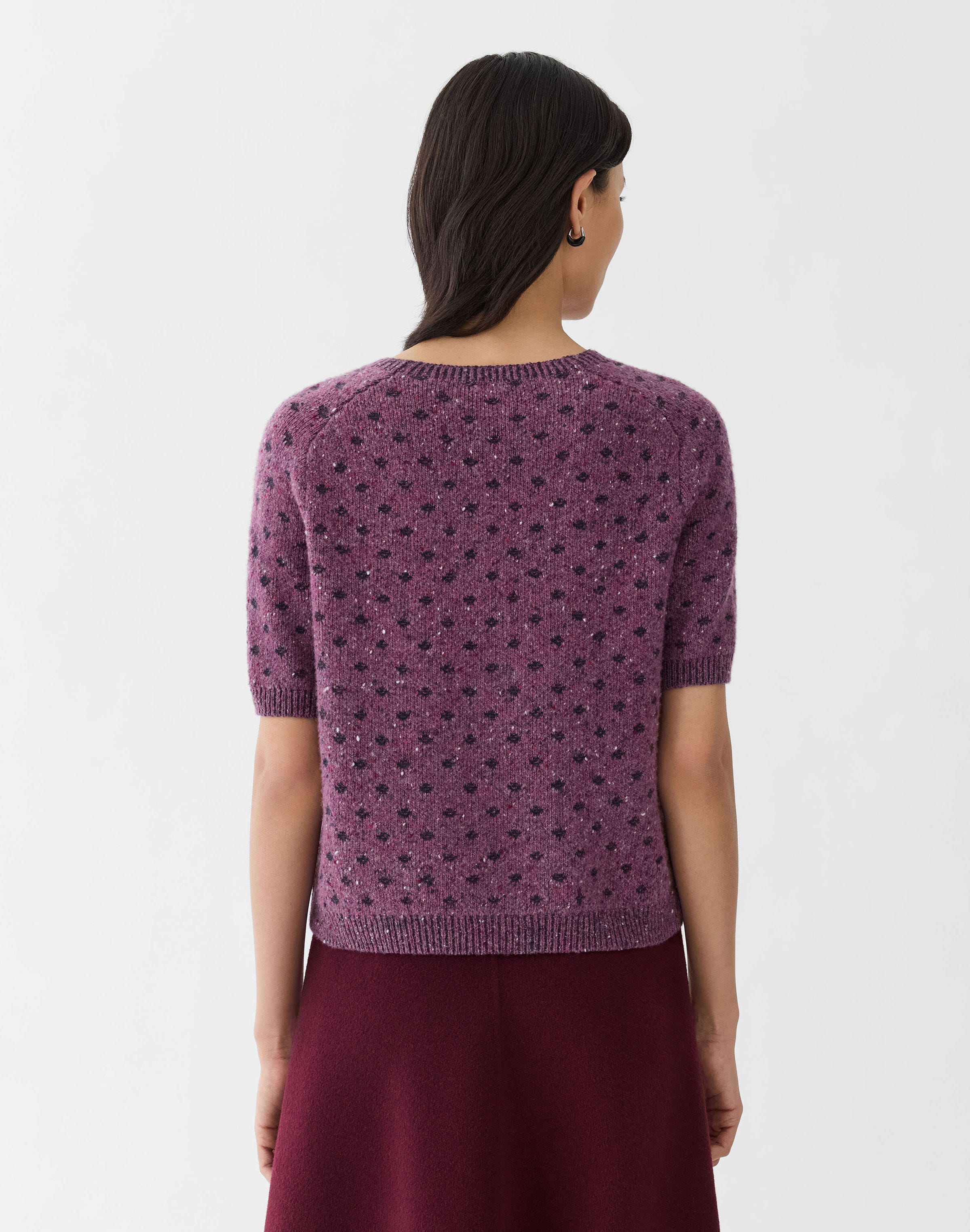 Polka Dot Jacquard Cashmere Donegal Short Sleeve Sweater